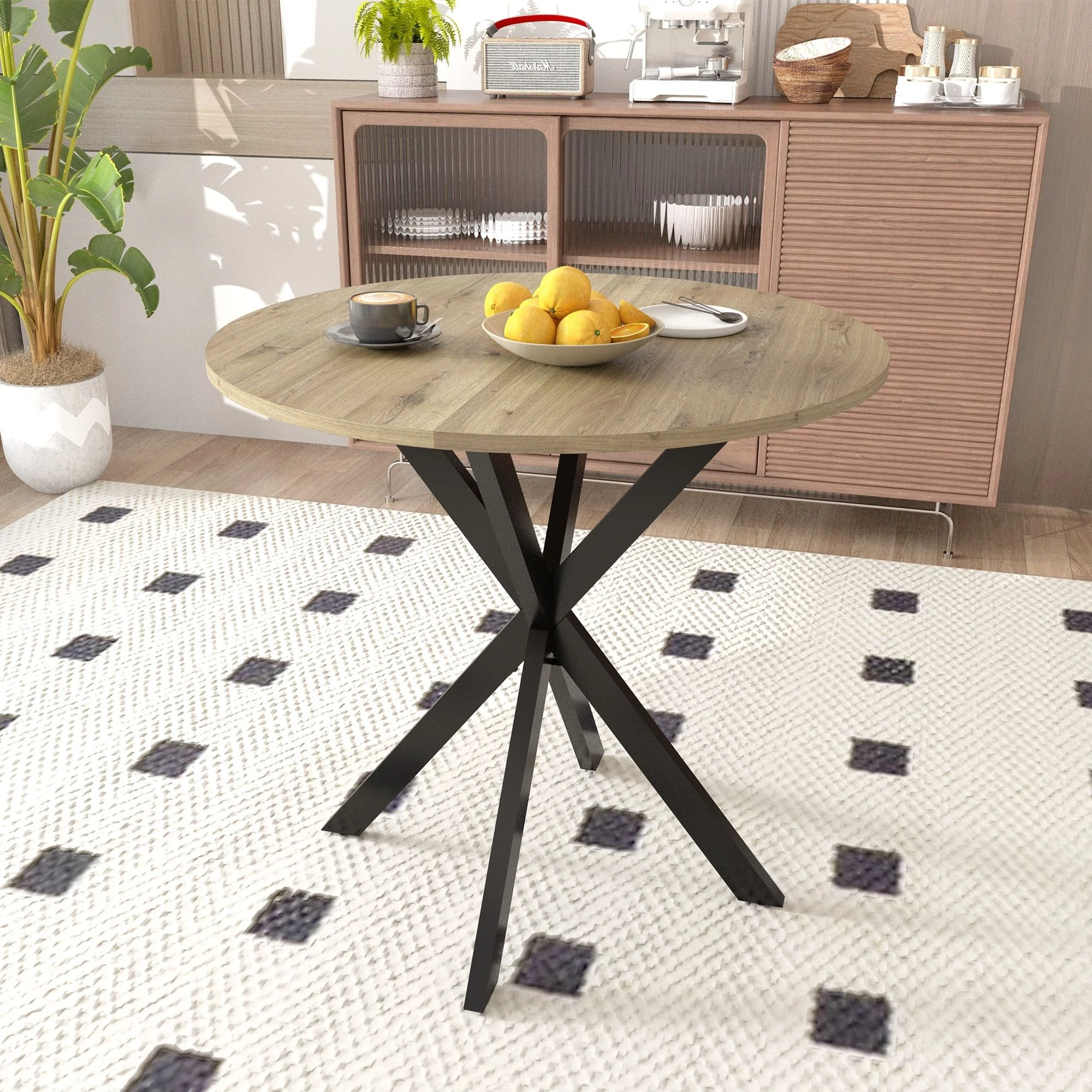 Round Dining Table For 2 - 4 People, Compact Kitchen Or Dining Room - Rustic Brown - Image 2