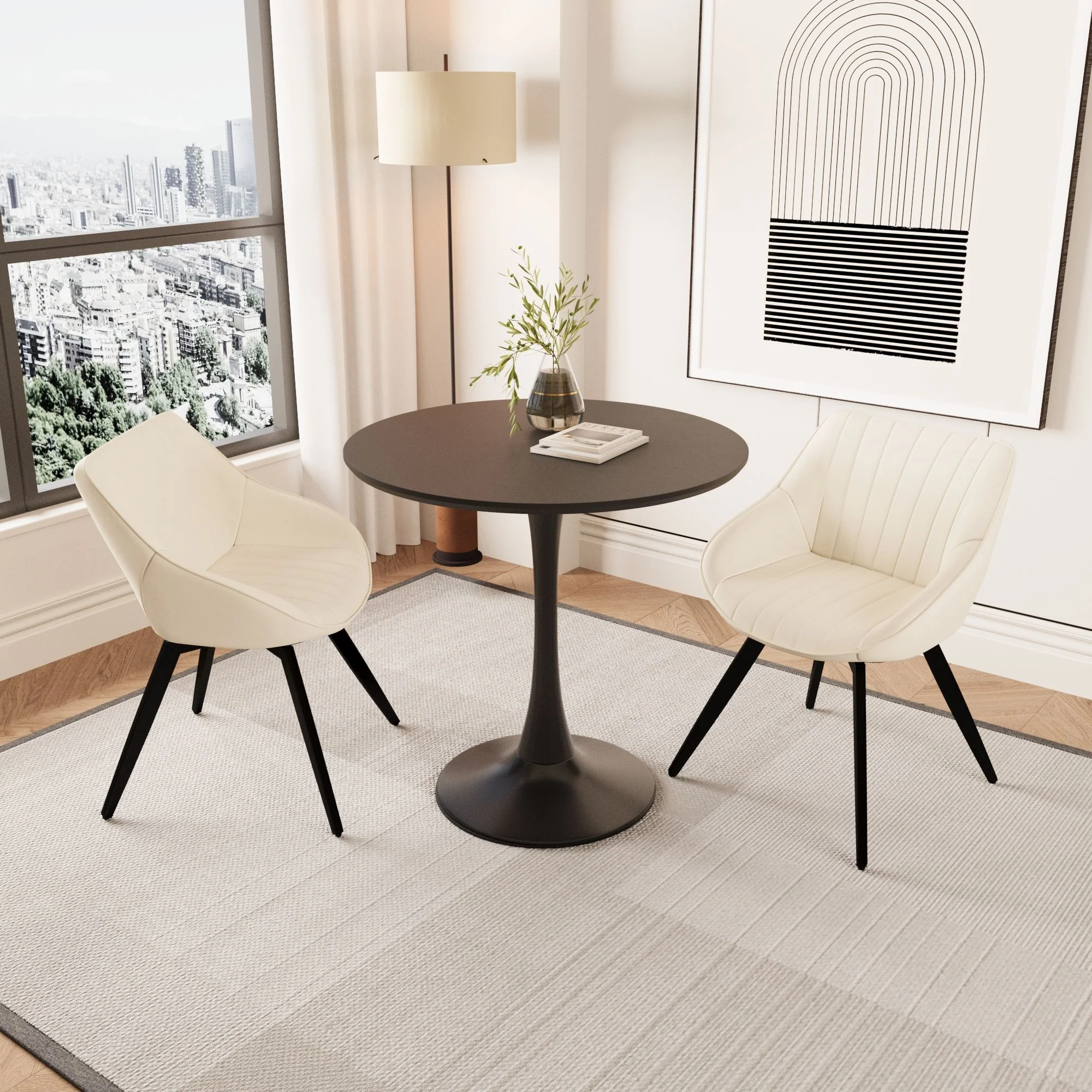 Round Dining Table Set With Tulip Design And 2 Chairs - Image 3