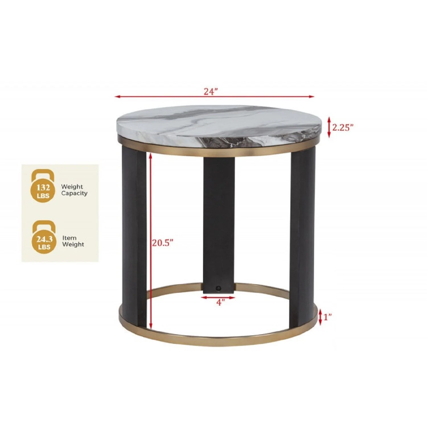 Round End Table For Living Room - Gold / Brown - Image 5