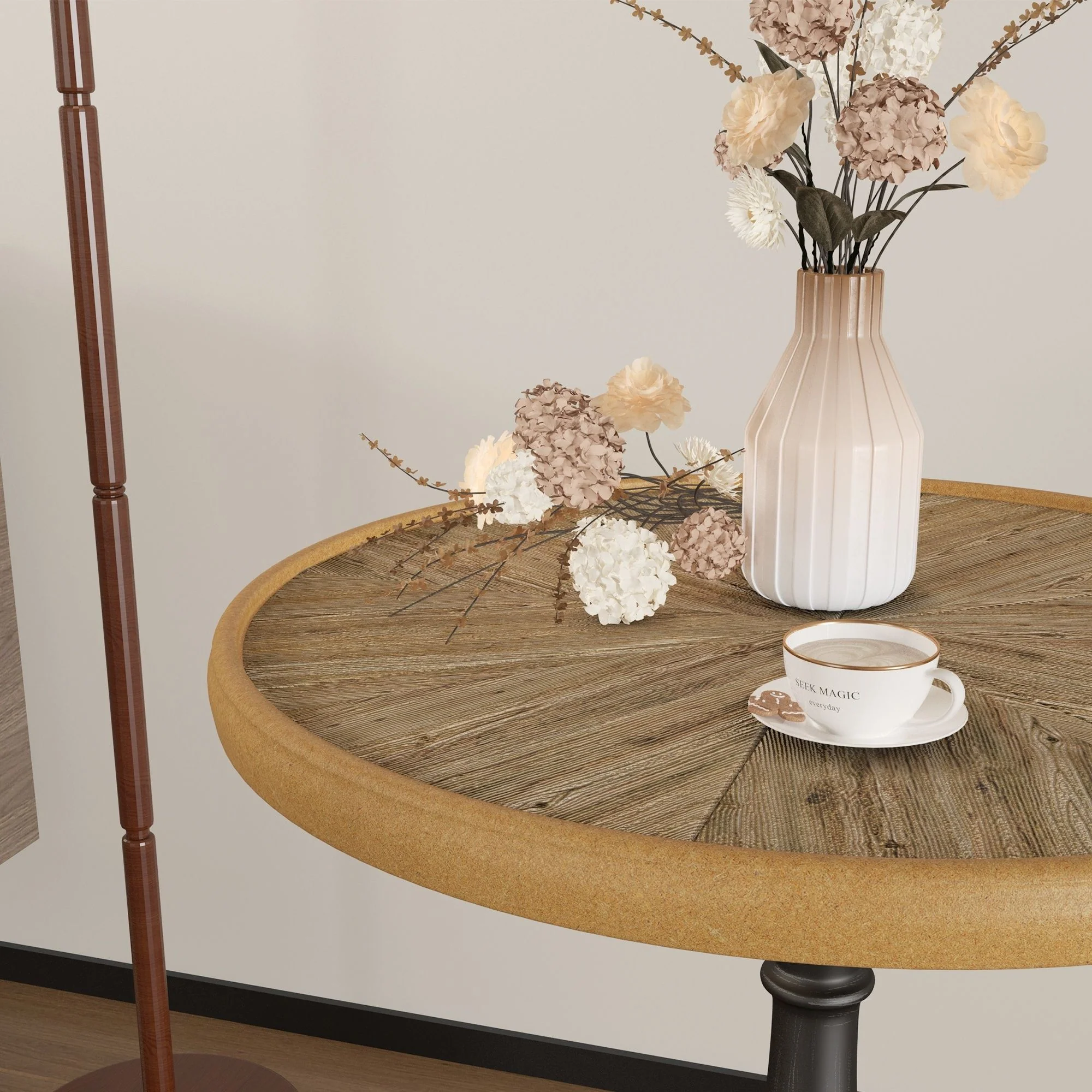 Round End Table With Pedestal Base - Natural Wood - Image 6