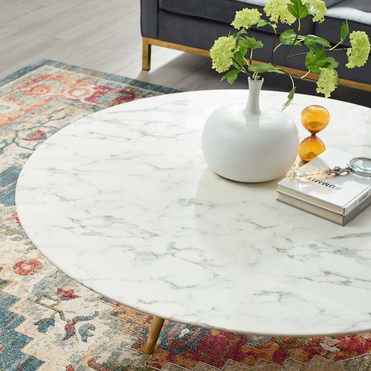 Round Faux Marble Coffee Table with Tripod Base - Image 8