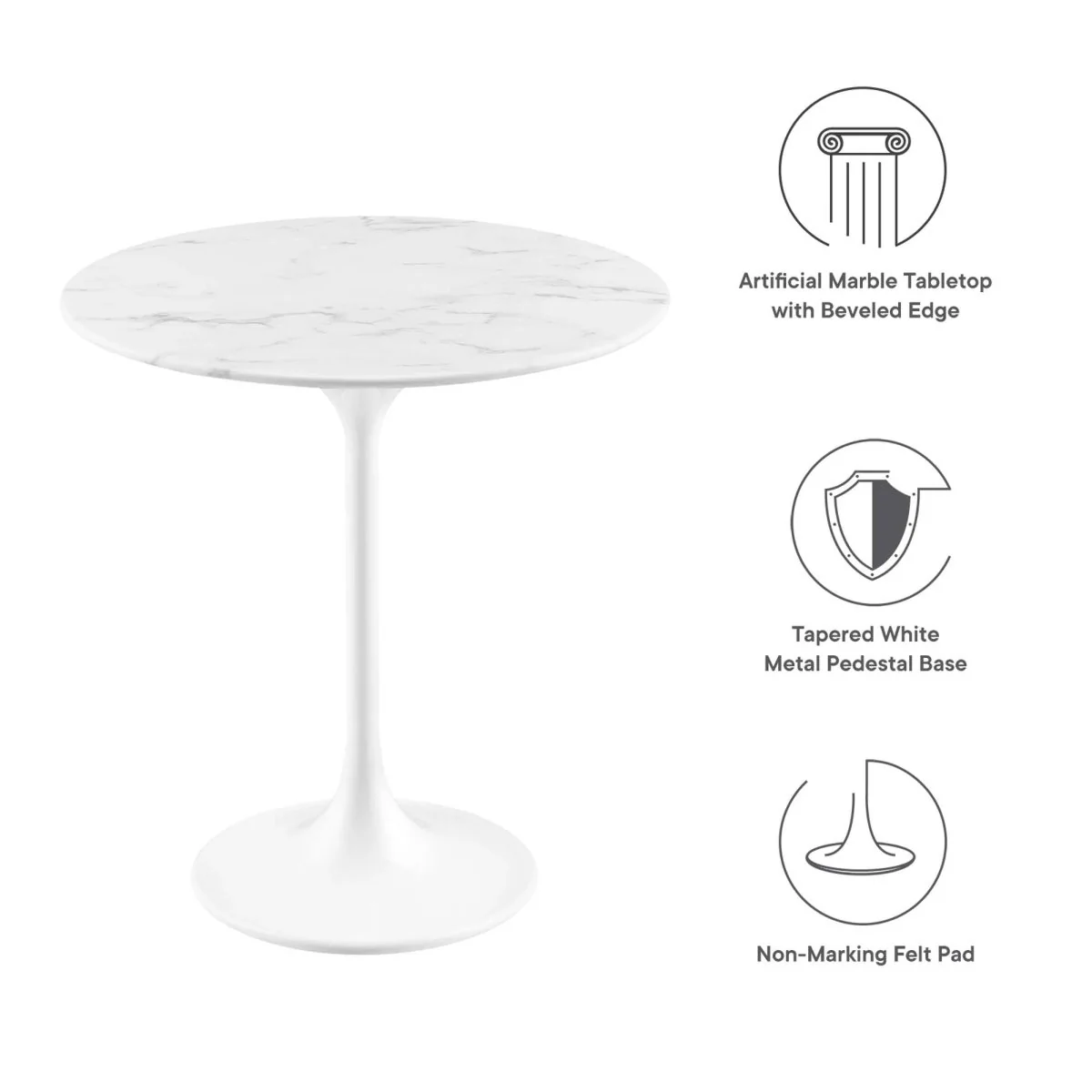 Round Faux Marble Side Table with Pedestal Base – 20 Inch - Image 12