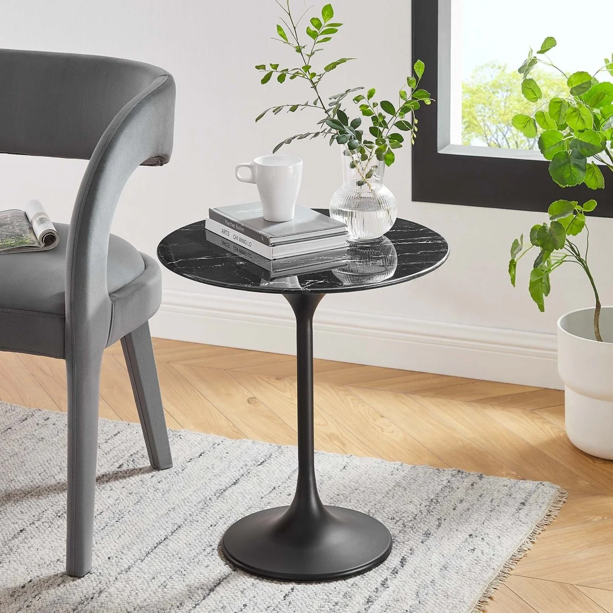 Round Faux Marble Side Table with Pedestal Base – 20 Inch - Image 32