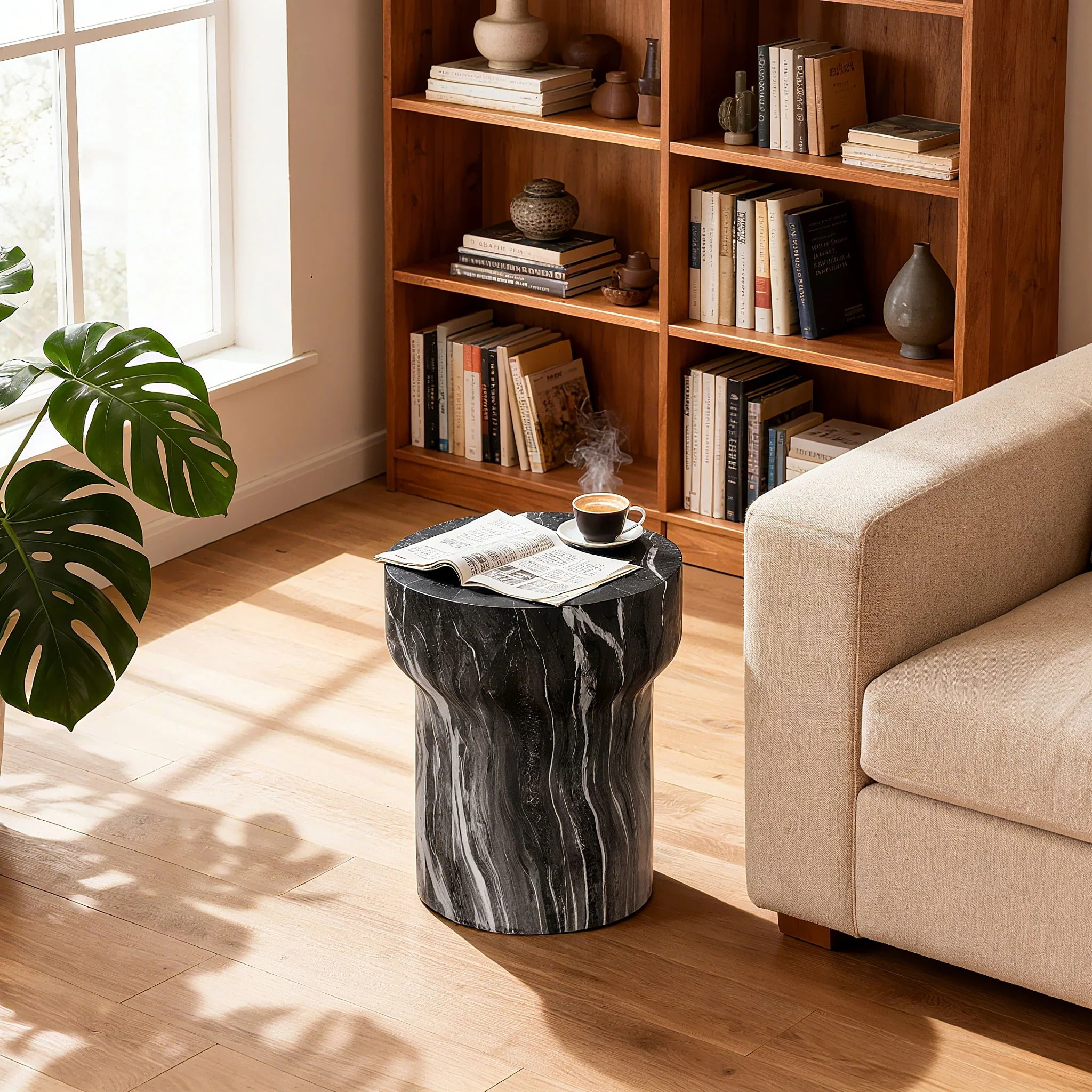 Round Geometric Outdoor End Table - Marble - Image 8