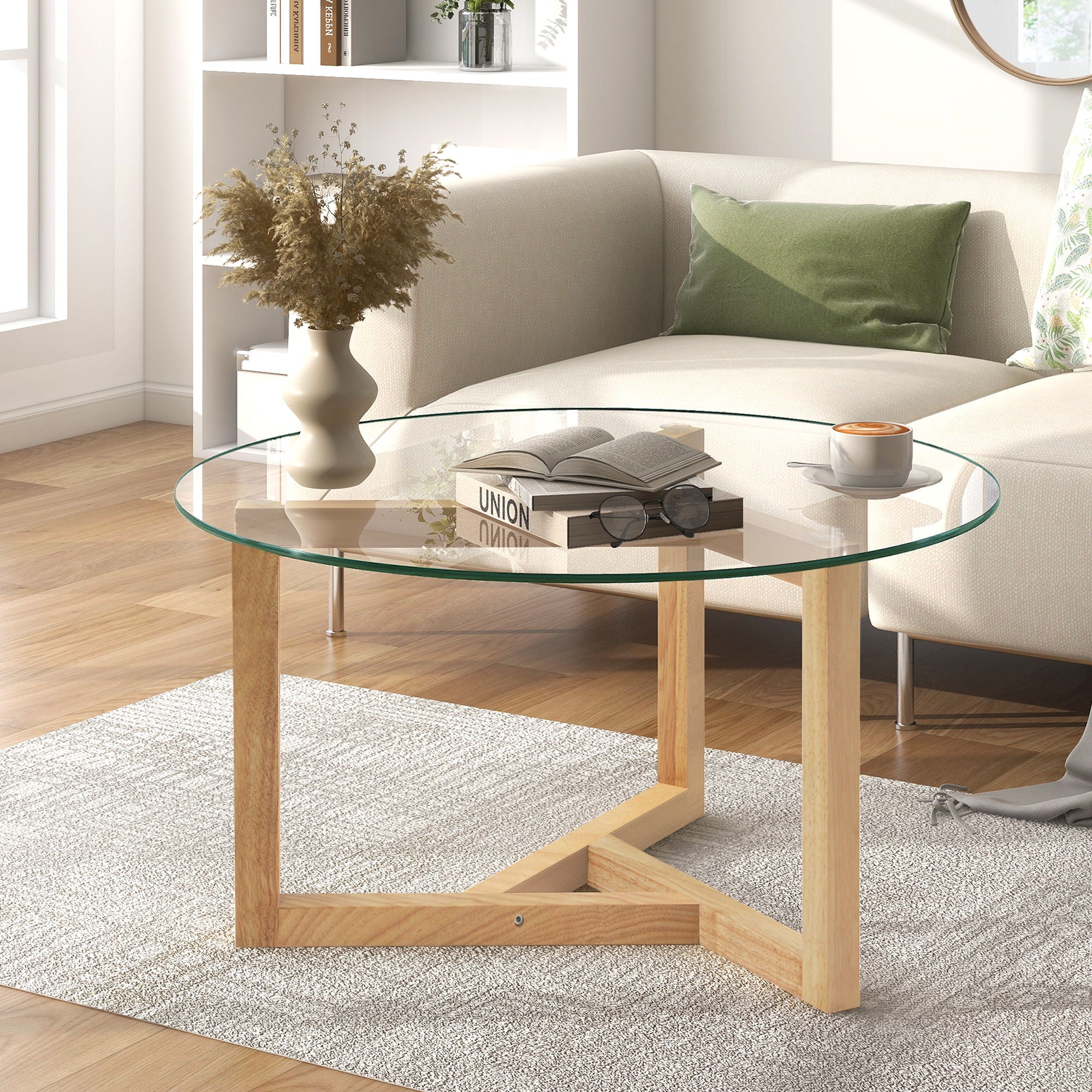 Round Glass Coffee Table Modern Cocktail Table - Image 12