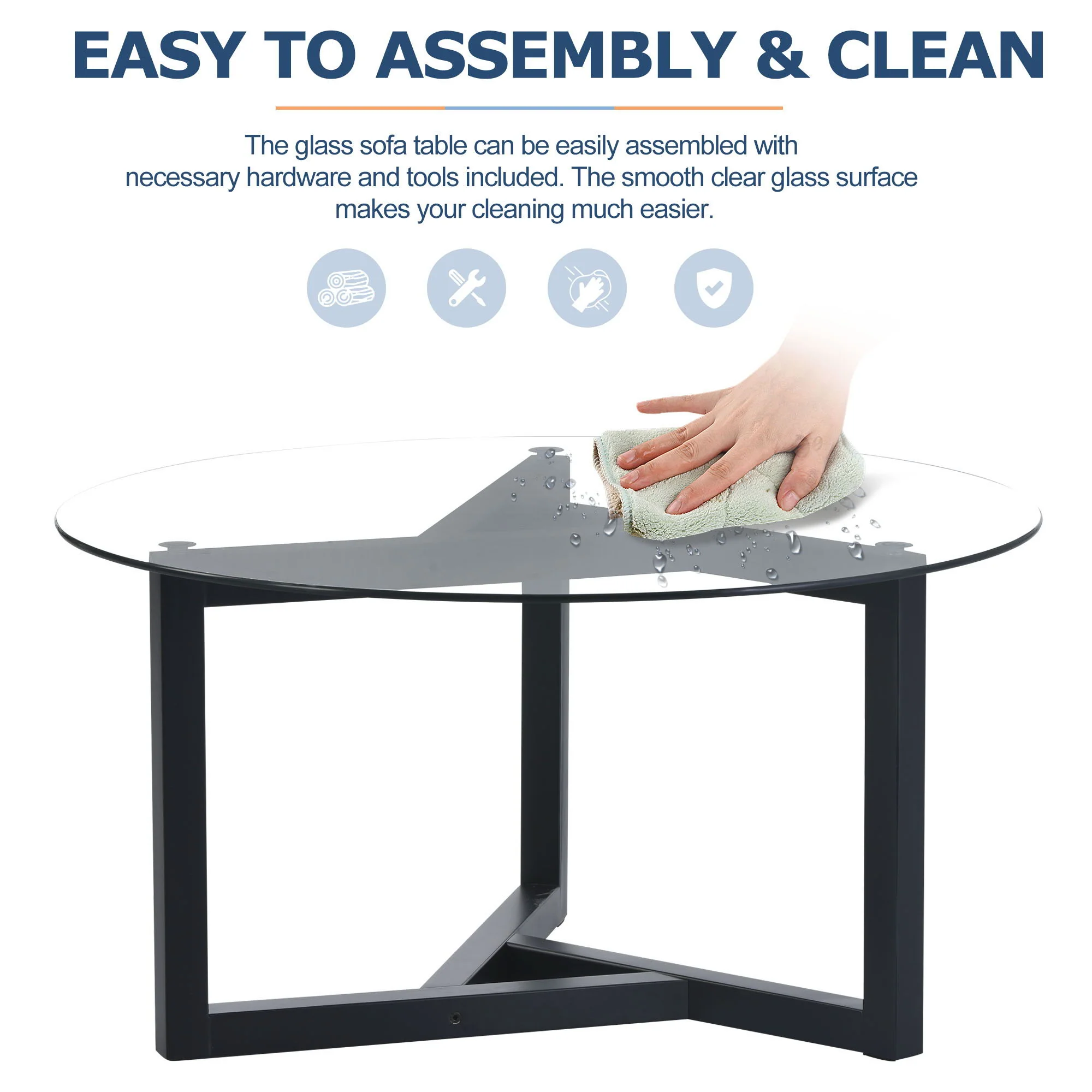 Round Glass Coffee Table Modern Cocktail Table - Image 15