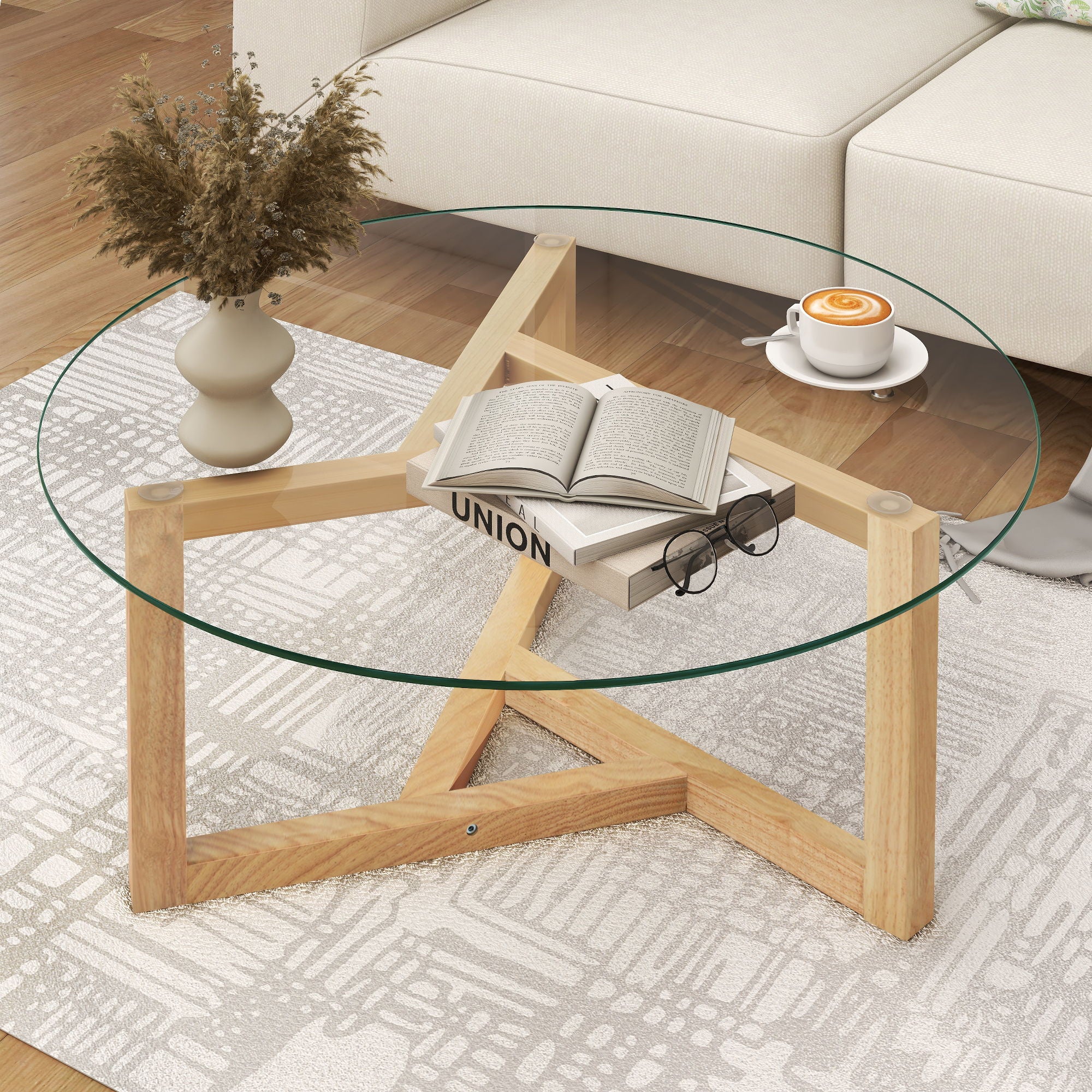 Round Glass Coffee Table Modern Cocktail Table - Image 17