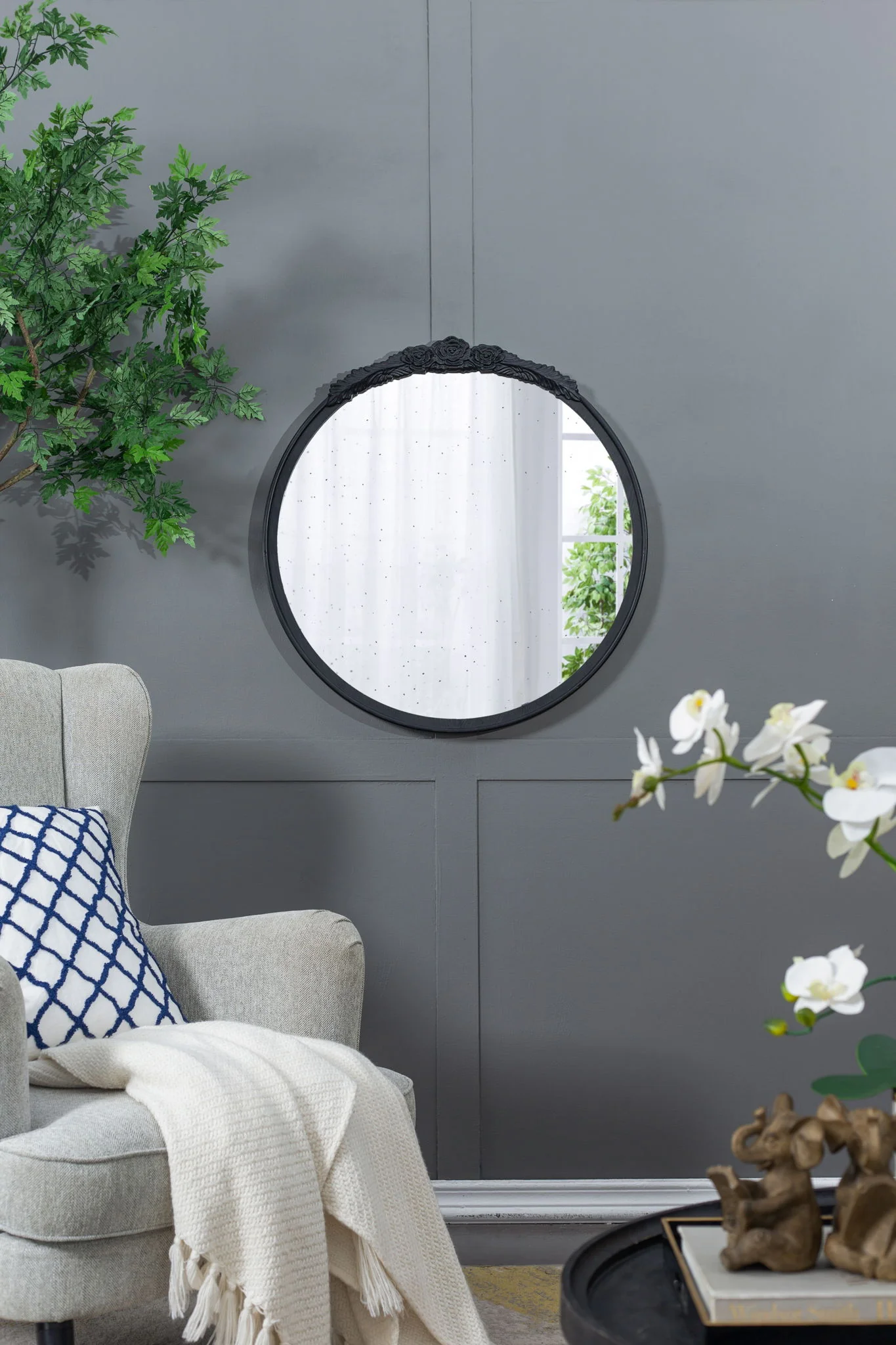 Round Hand Carved Rose Antique Mirror Frame, Wall Mirror For Live Space - Image 10