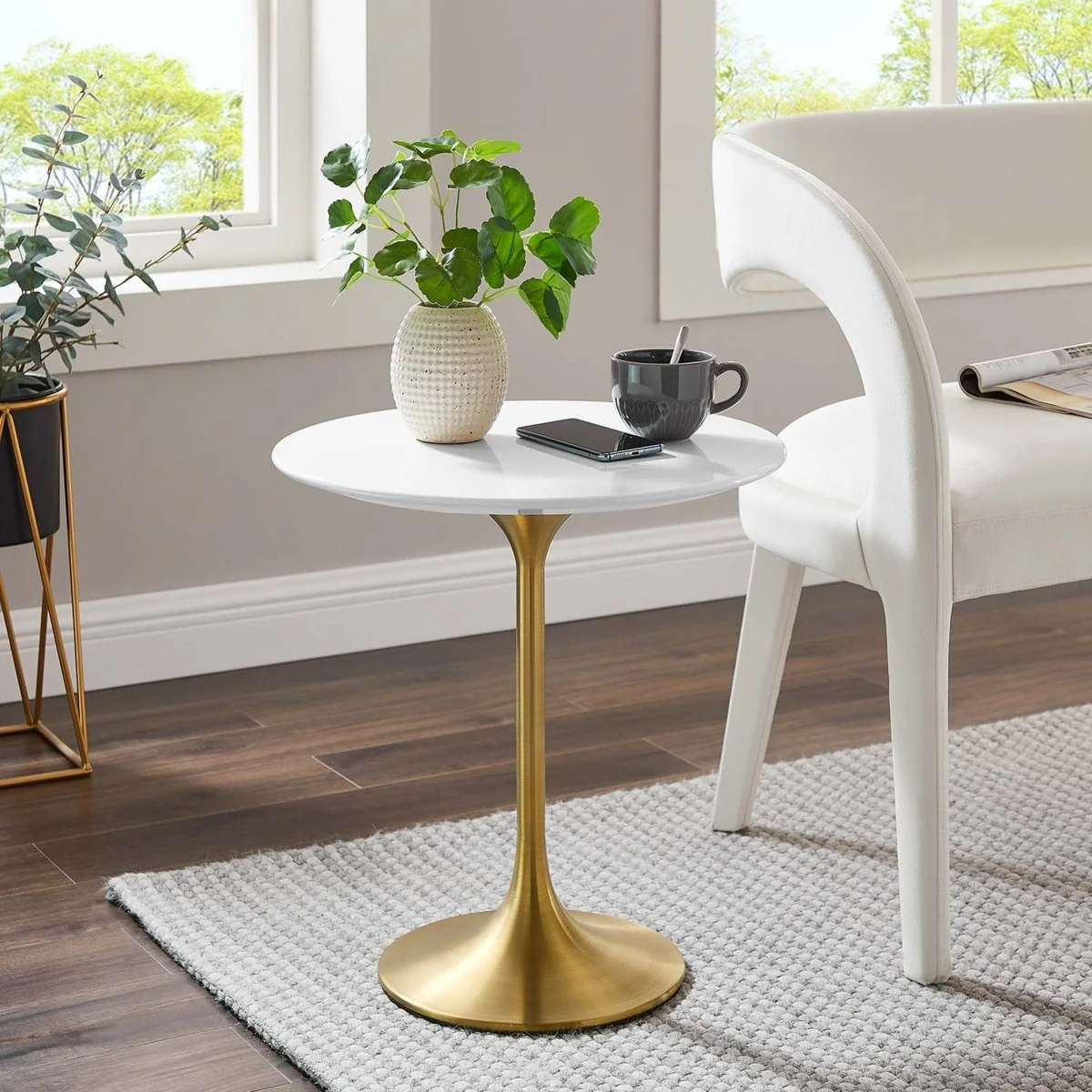 Round High Gloss Side Table with Pedestal Base – 20 Inch - Image 18