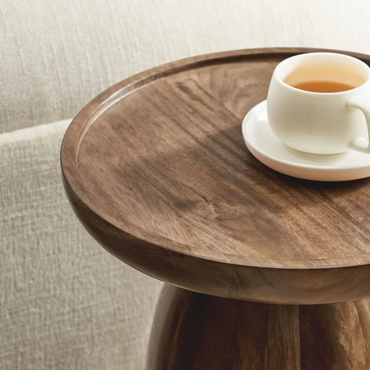 Round Mango Wood Side Table Drum Design – 15 Inch - Image 11