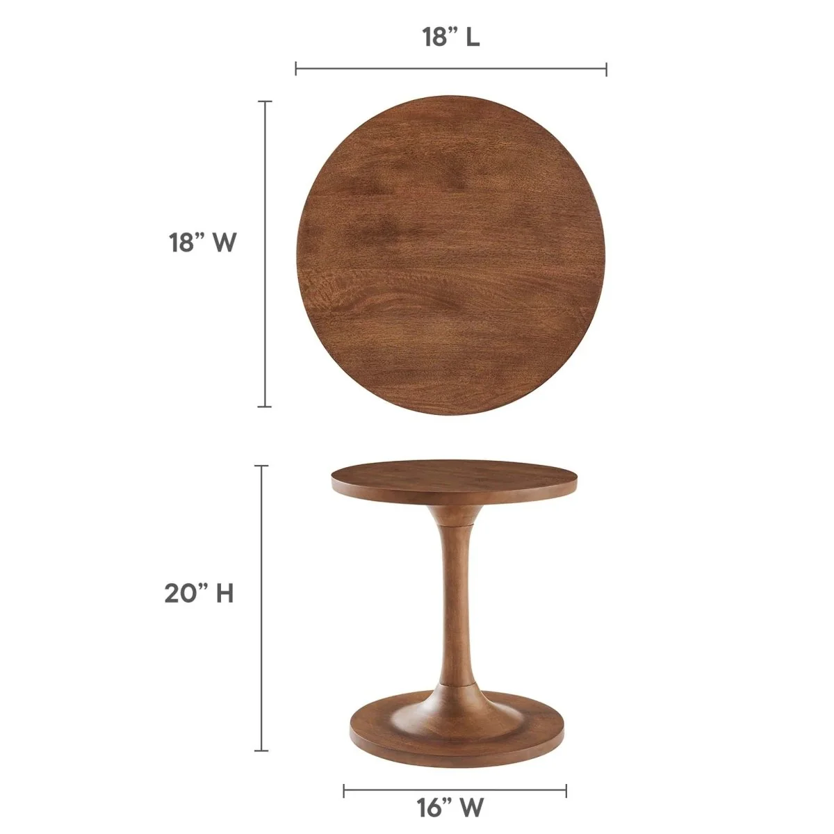 Round Mango Wood Side Table with Pedestal Base – Walnut 18 Inch - Image 5