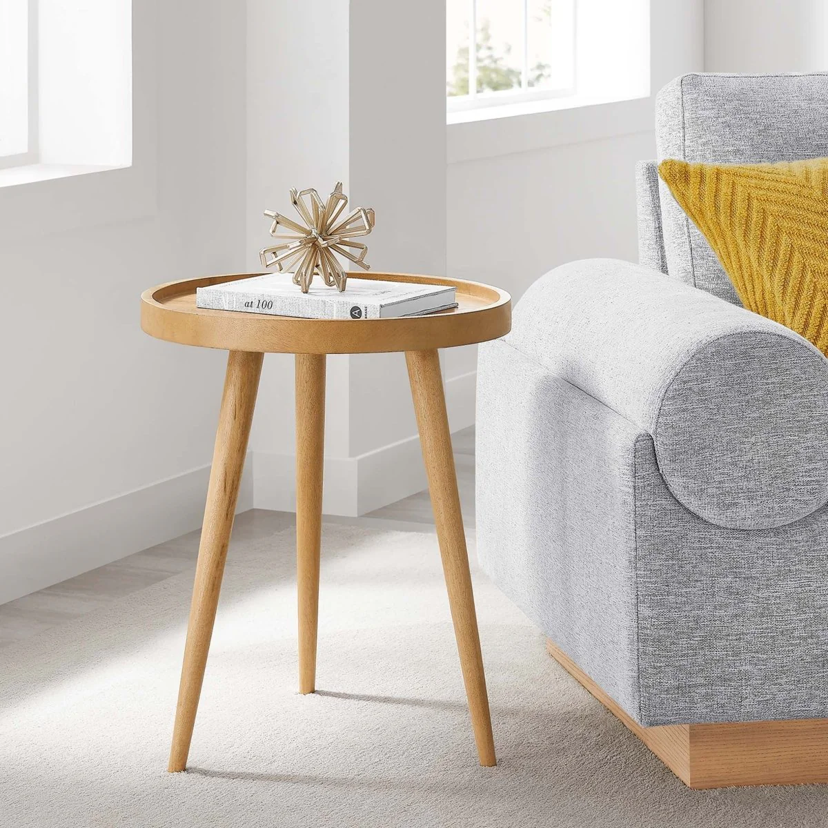 Round Mango Wood Side Table with Tray Top – 18 Inch - Image 2