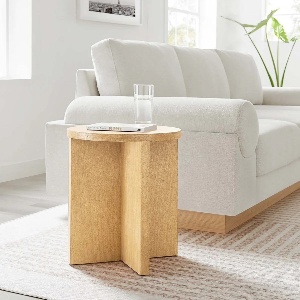Round Mango Wood Side Table with X Base – 16 Inch - Image 2