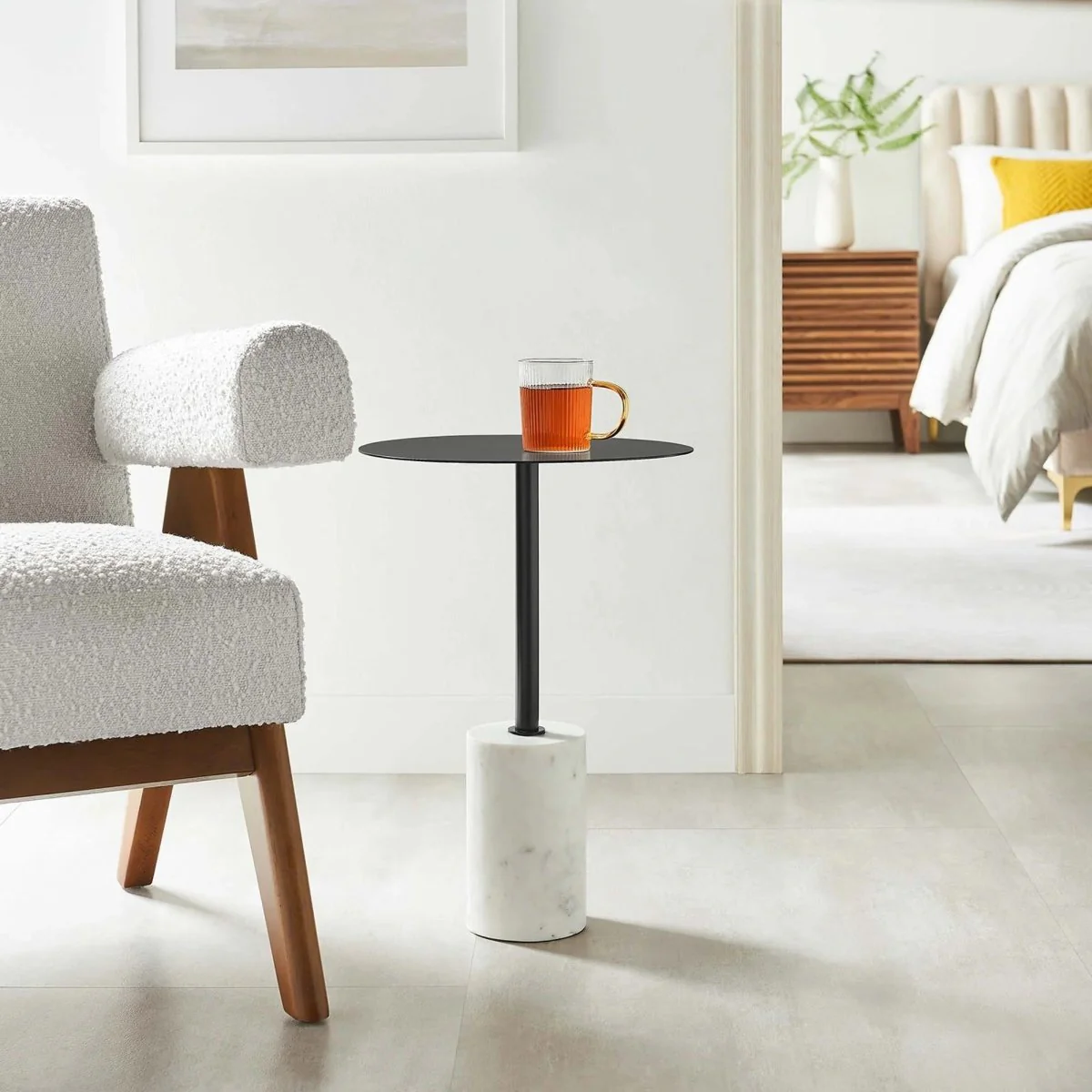 Round Marble Base Side Table with Iron Top – 14 Inch - Image 21