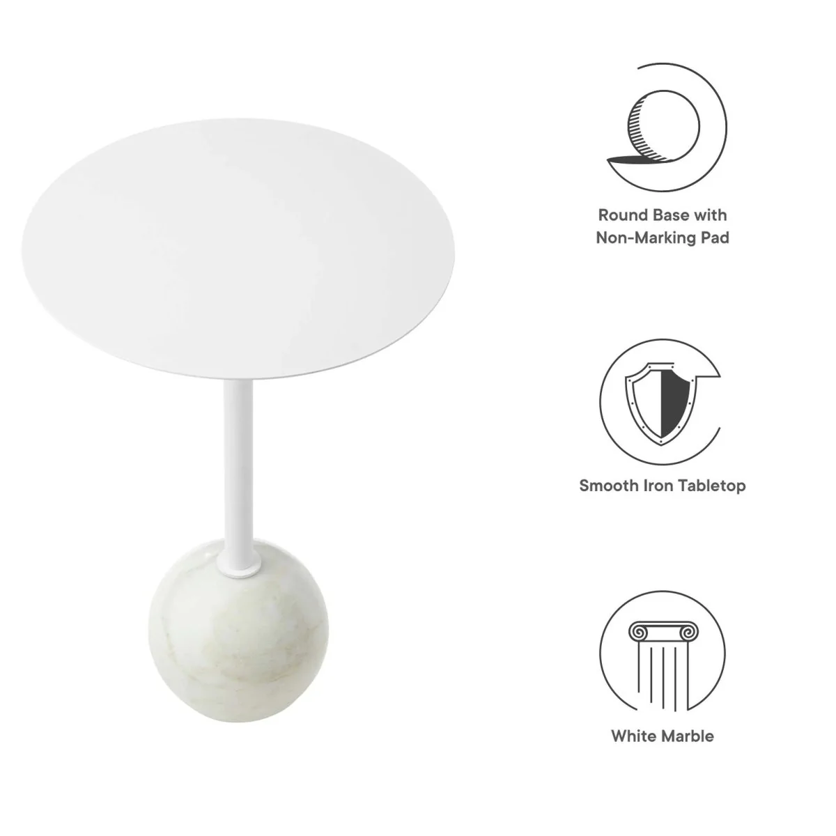 Round Marble Base Side Table with Iron Top – White 14 Inch - Image 6