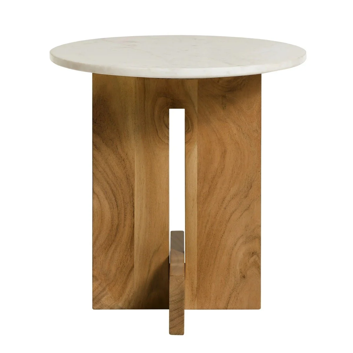 Round Marble Top Side Table with Acacia Wood Base – 18 Inch - Image 2