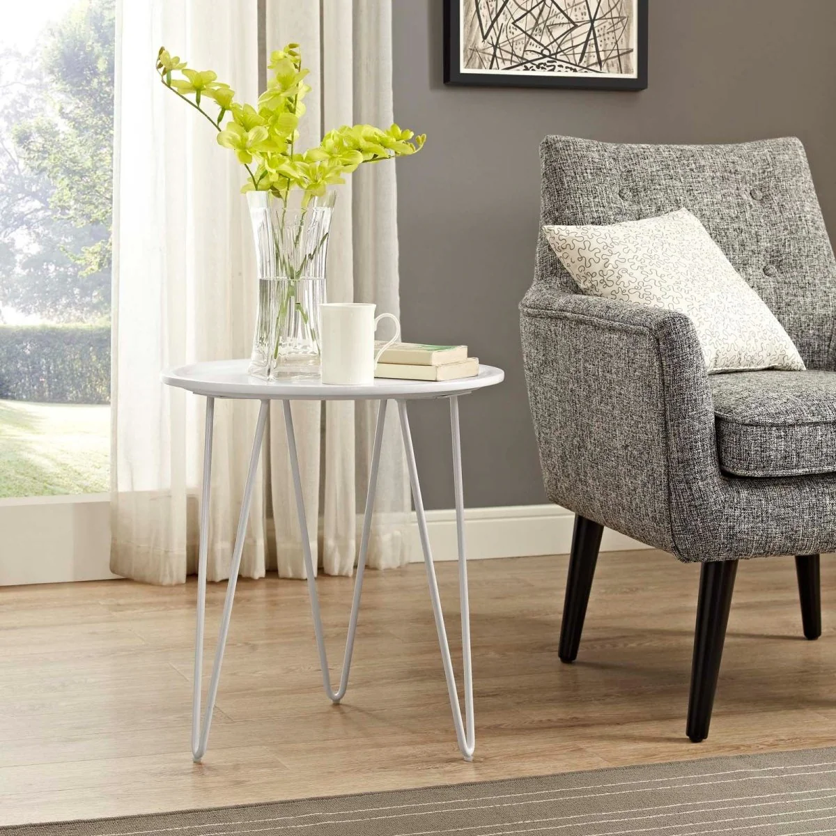 Round Mid Century Side Table with Hairpin Legs – 19 Inch - Image 8