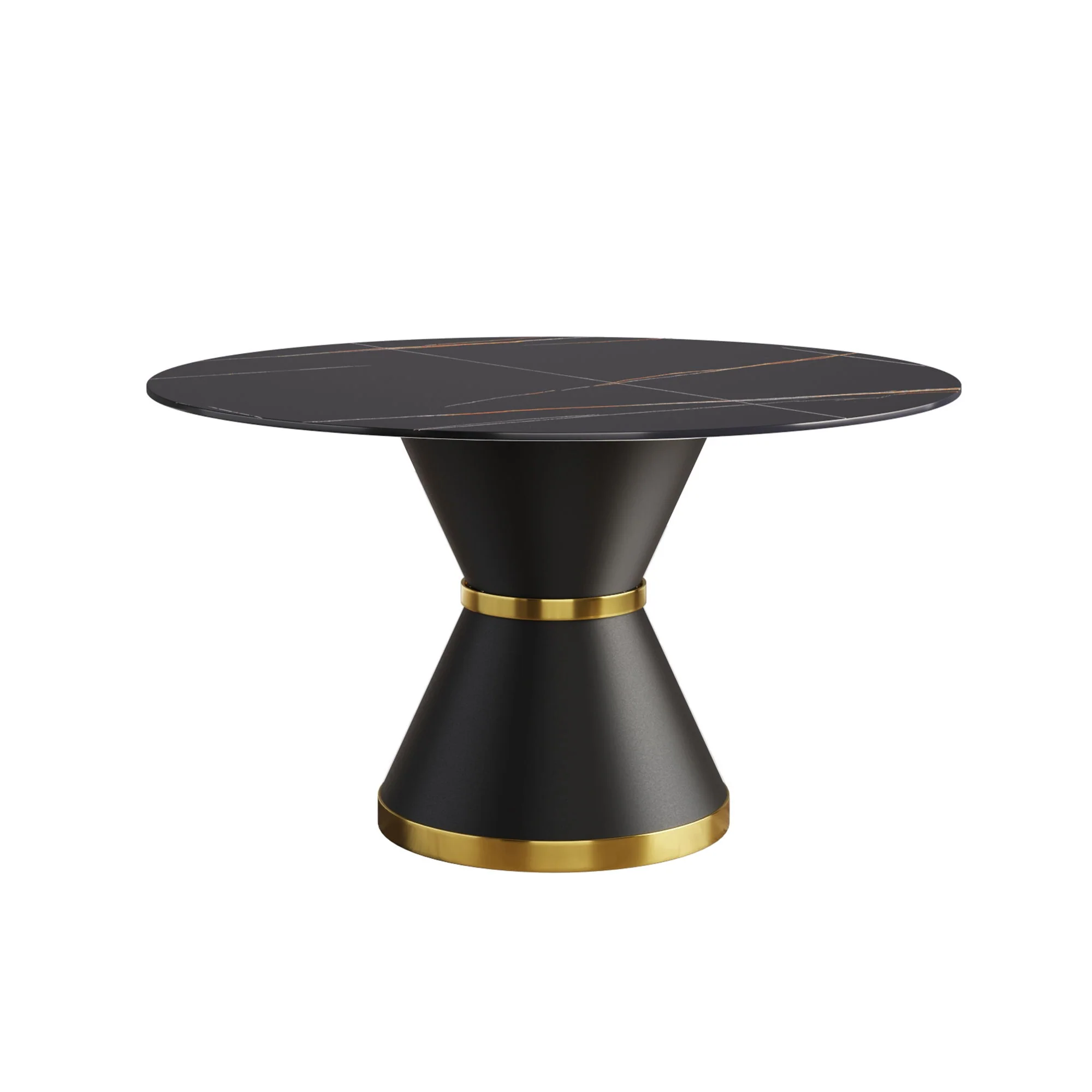 Round Modern Artificial Stone Carbon Steel Base Dining Table, Can Accommodate 6 People - Black - Image 3