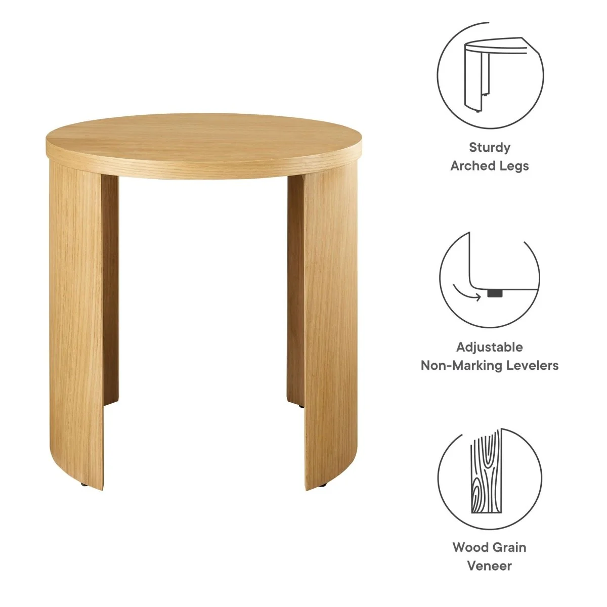 Round Oak Wood Side Table with Arched Legs – 19 Inch - Image 3