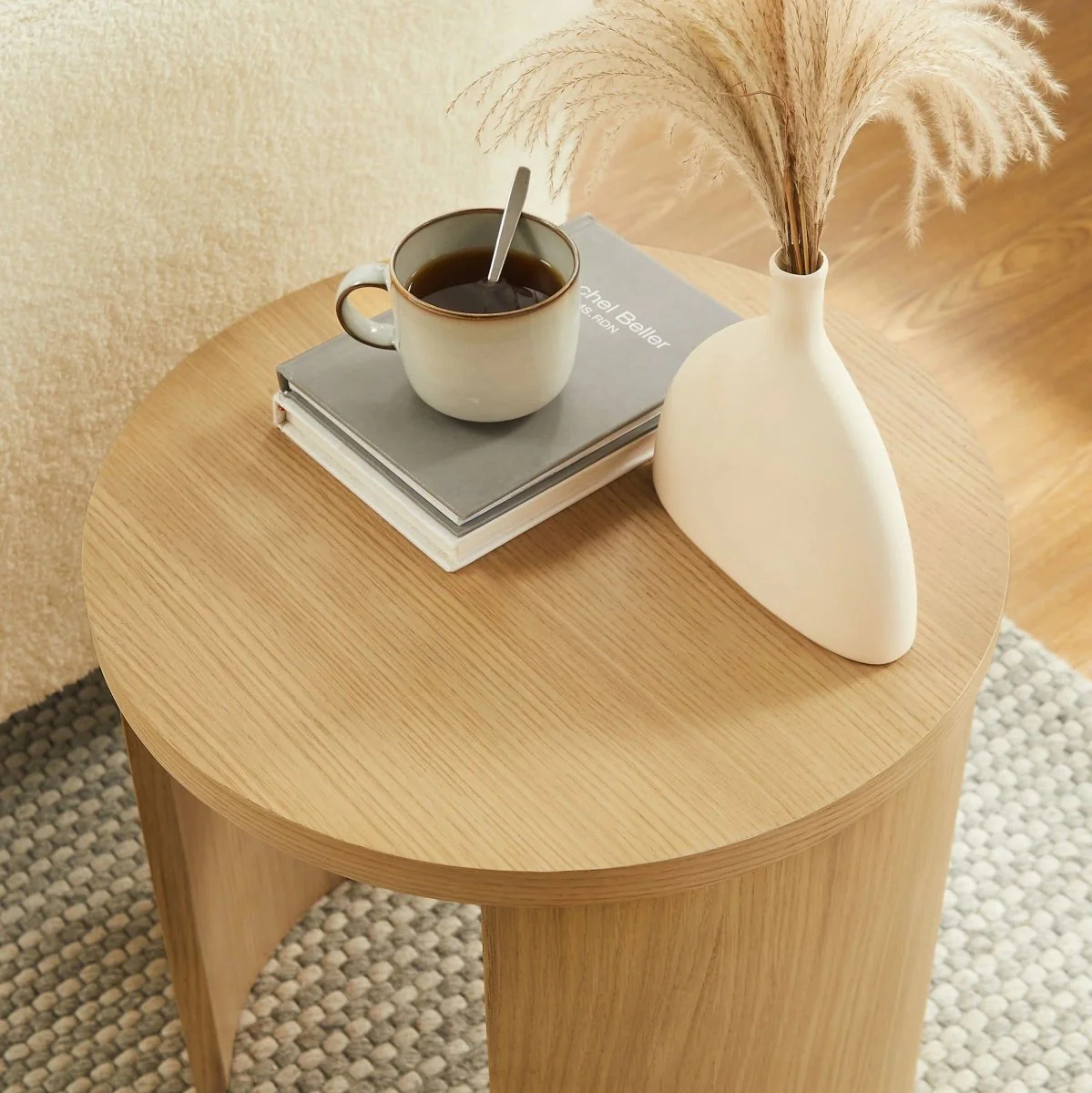 Round Oak Wood Side Table with Arched Legs – 19 Inch - Image 5