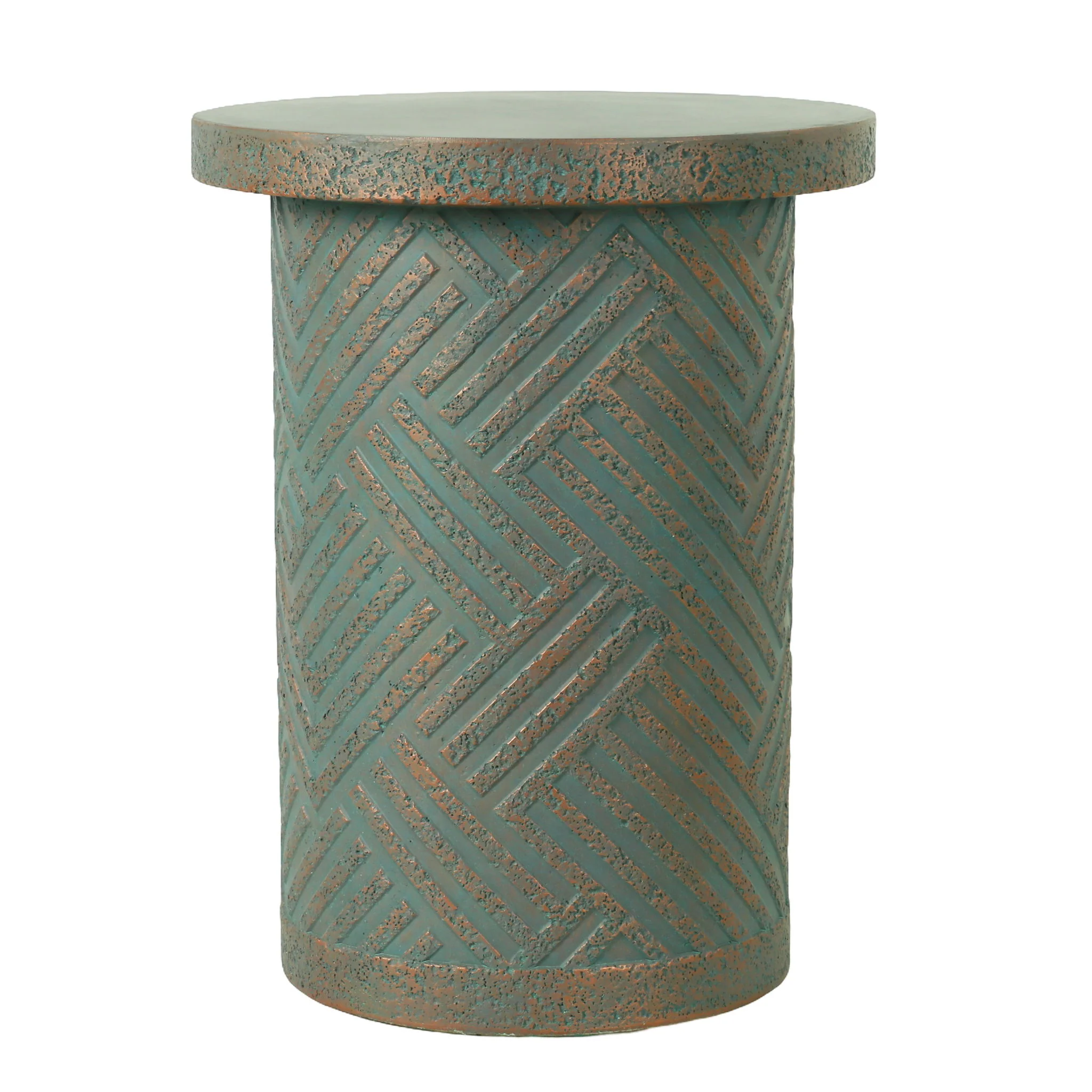Round Outdoor End Table With Tree Stump Design For Patio - Golden / Green / Peacock - Image 7