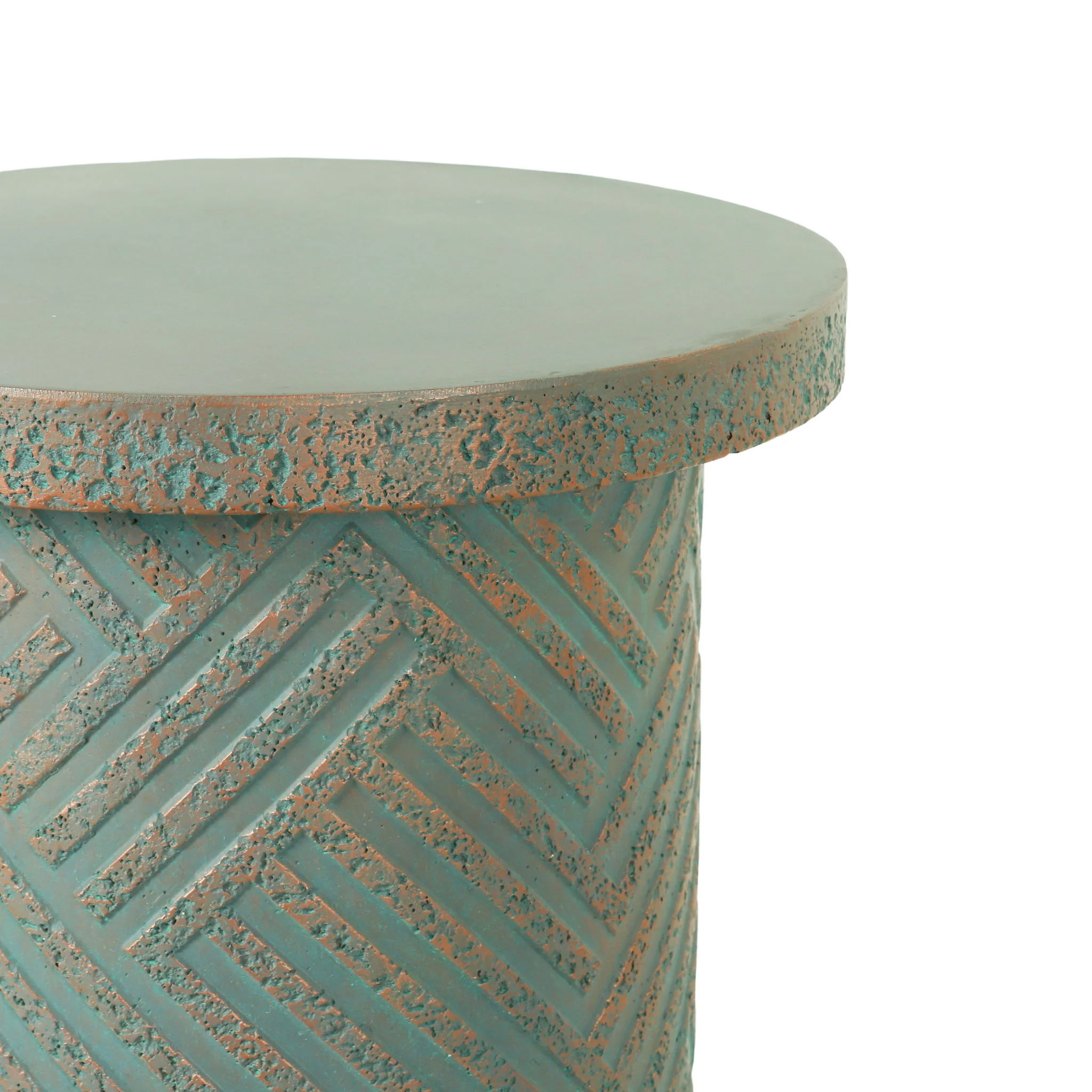 Round Outdoor End Table With Tree Stump Design For Patio - Golden / Green / Peacock - Image 9