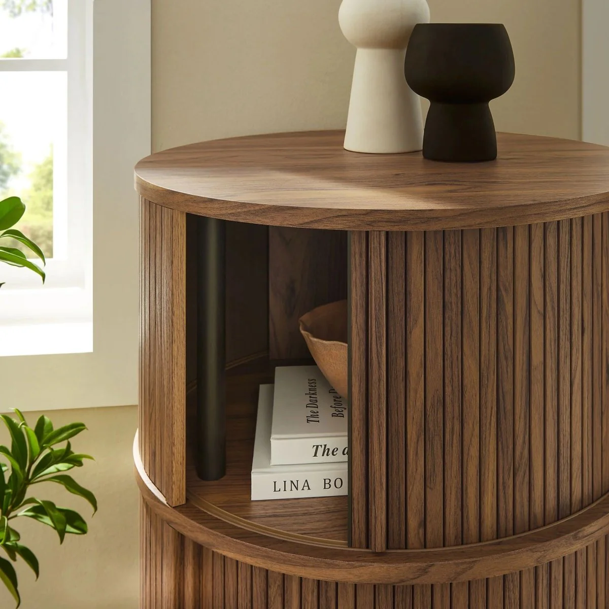 Round Pedestal Storage Table with Tambour Doors – 23 Inch - Image 6
