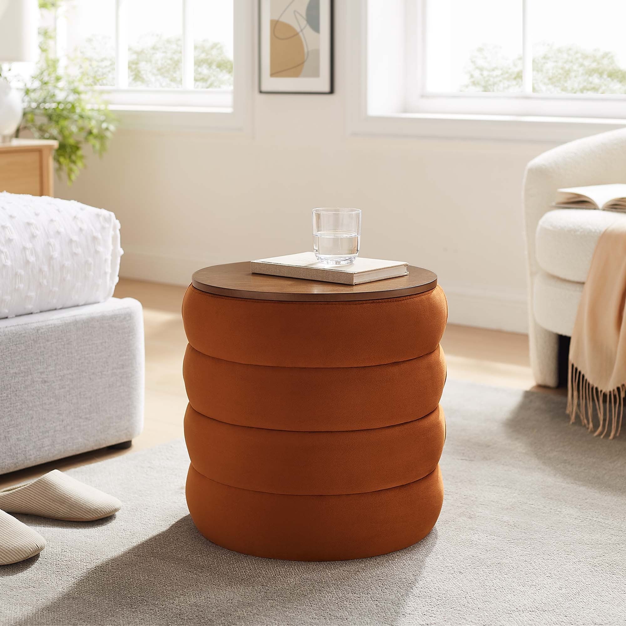 Round Performance Velvet Storage Ottoman with Wood Lid – 17 Inch - Image 11