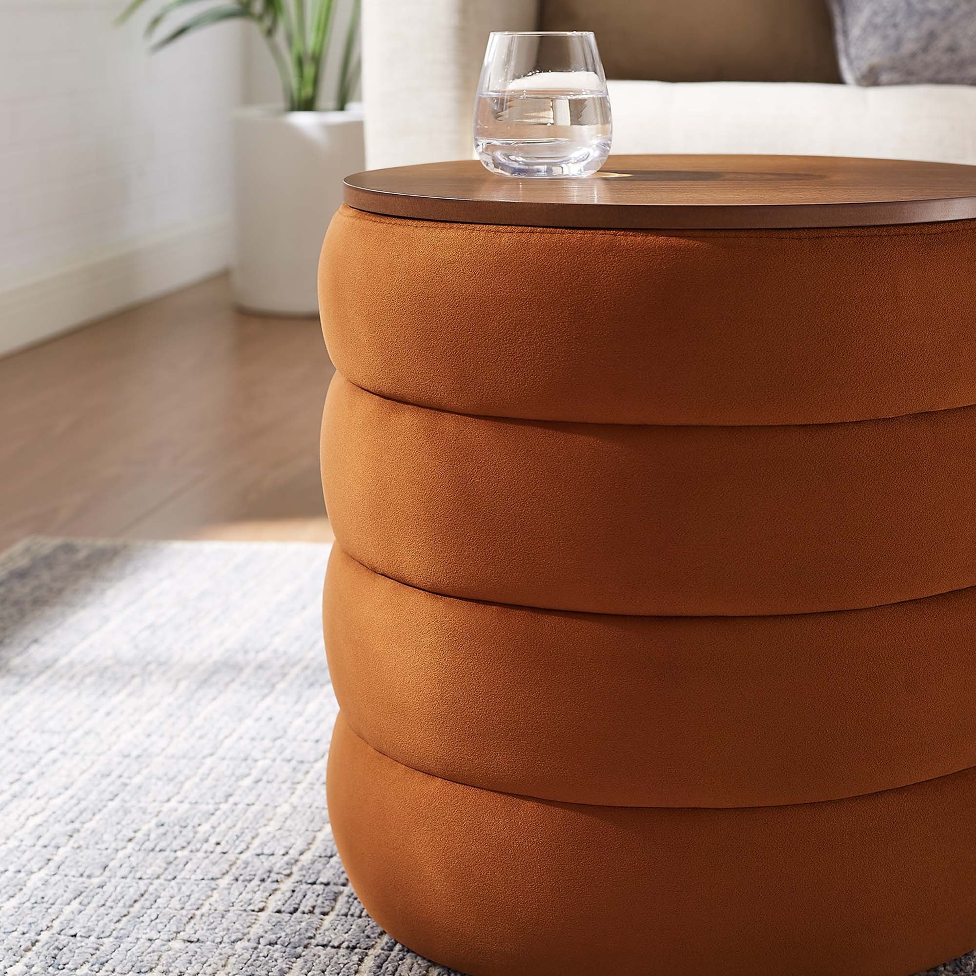 Round Performance Velvet Storage Ottoman with Wood Lid – 17 Inch - Image 15