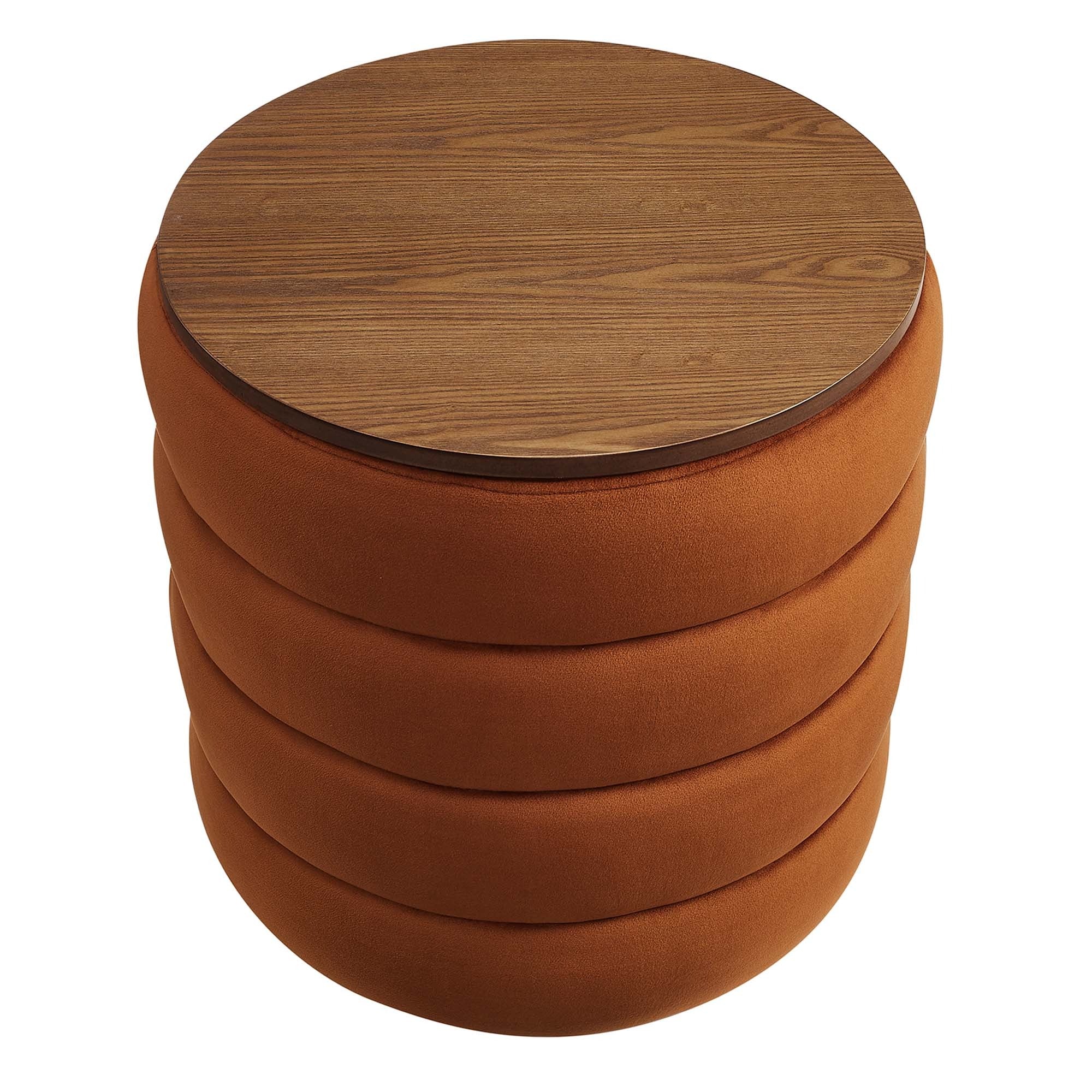 Round Performance Velvet Storage Ottoman with Wood Lid – 17 Inch - Image 16