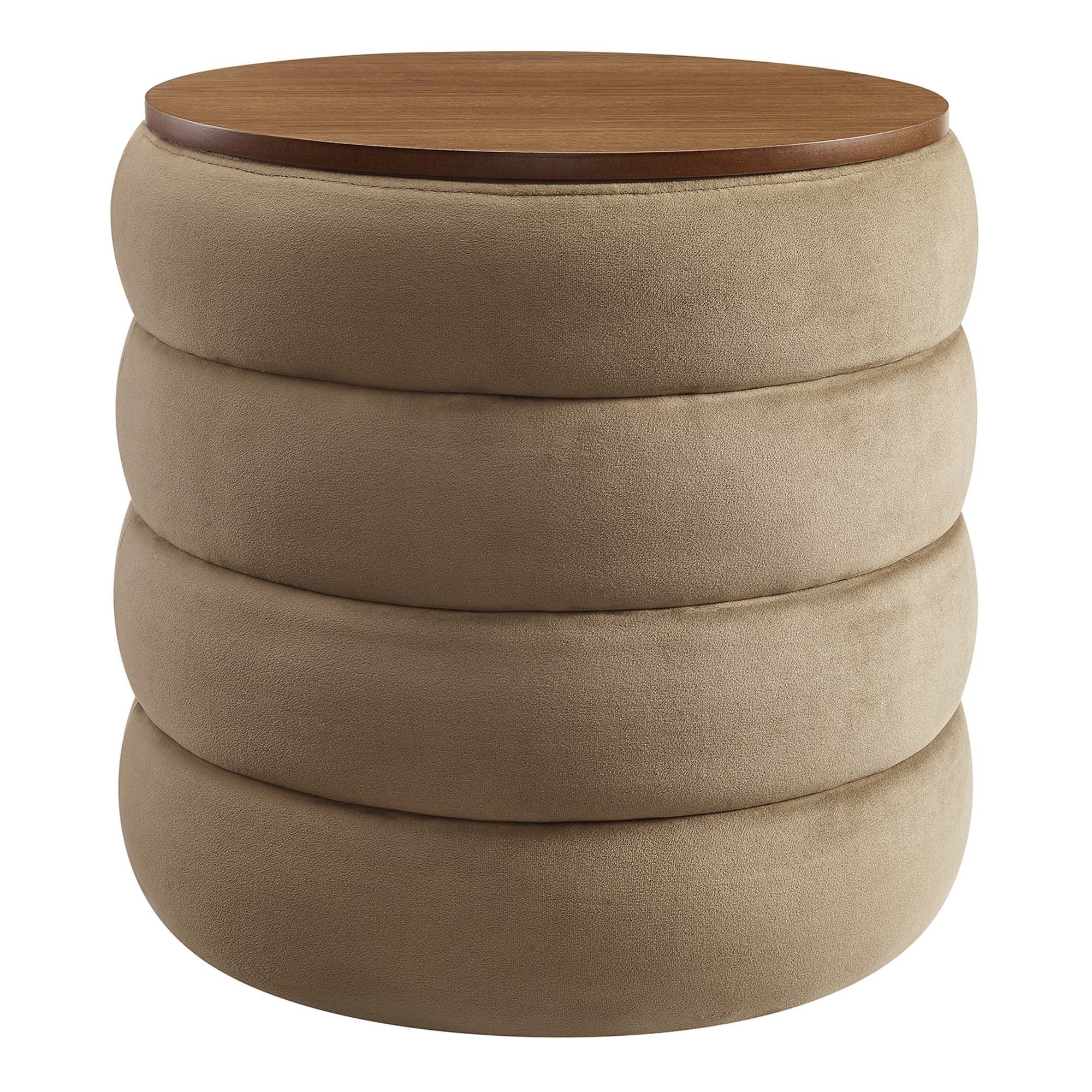 Round Performance Velvet Storage Ottoman with Wood Lid – 17 Inch - Image 19