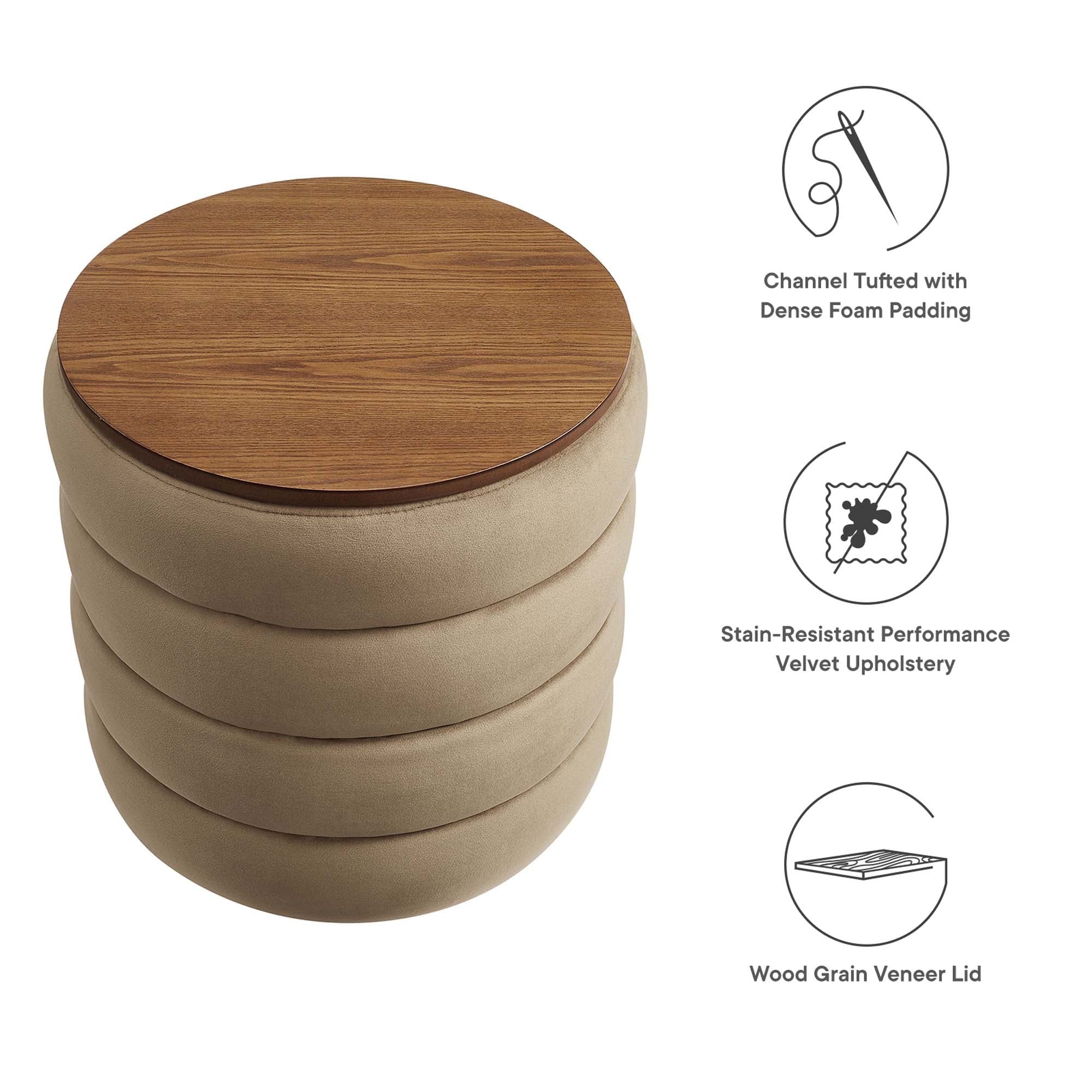 Round Performance Velvet Storage Ottoman with Wood Lid – 17 Inch - Image 21