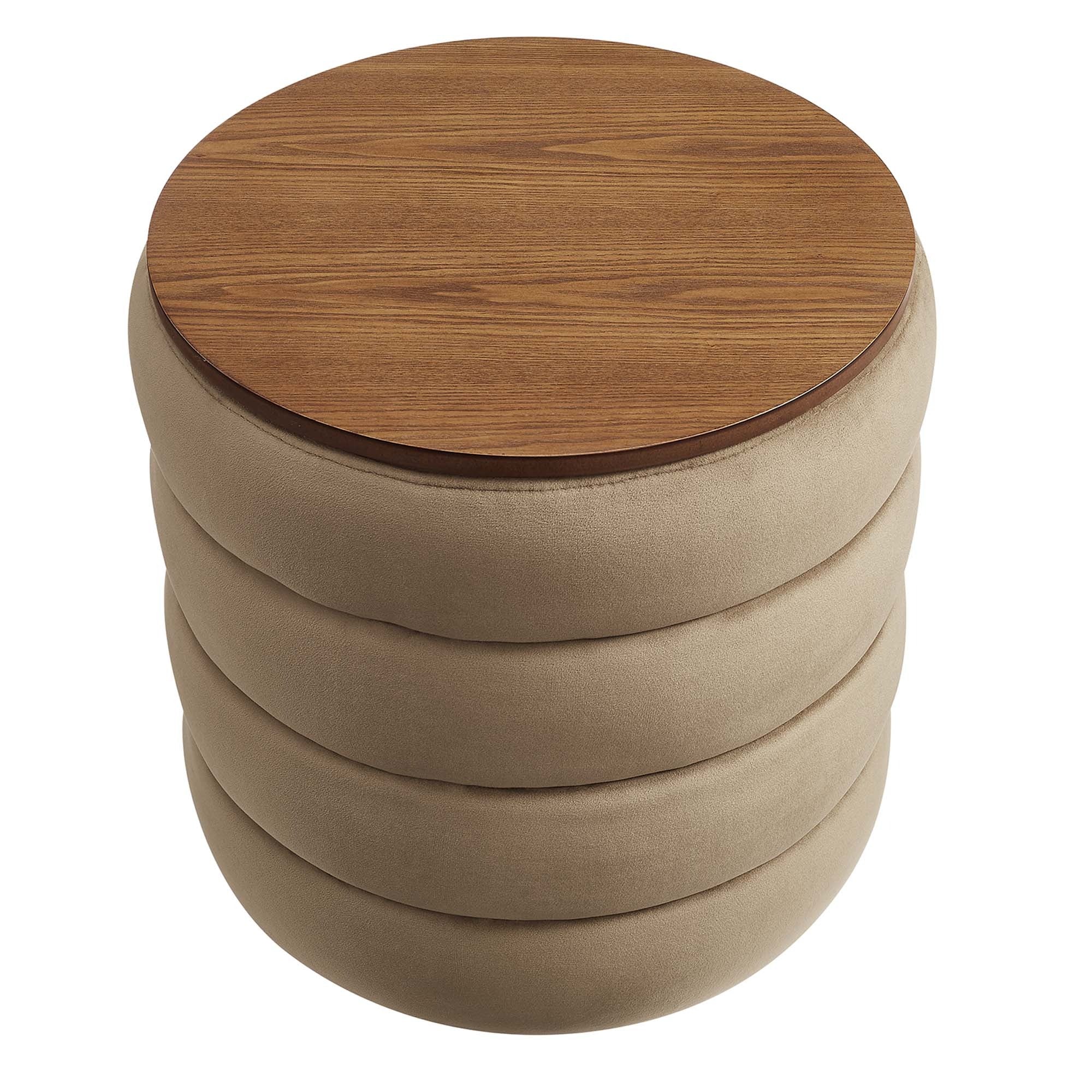Round Performance Velvet Storage Ottoman with Wood Lid – 17 Inch - Image 25