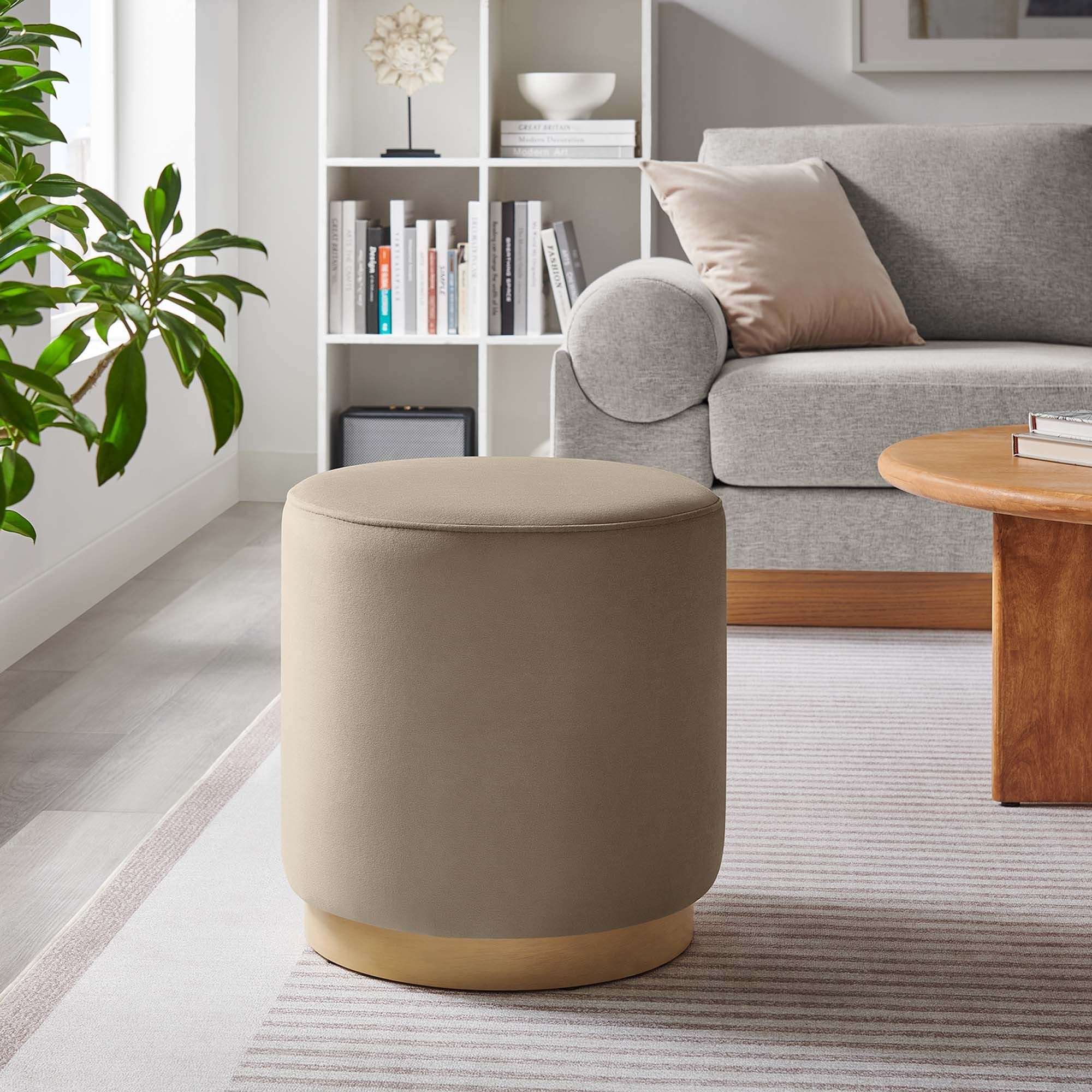 Round Performance Velvet Upholstered Ottoman – 16 Inch - Image 32