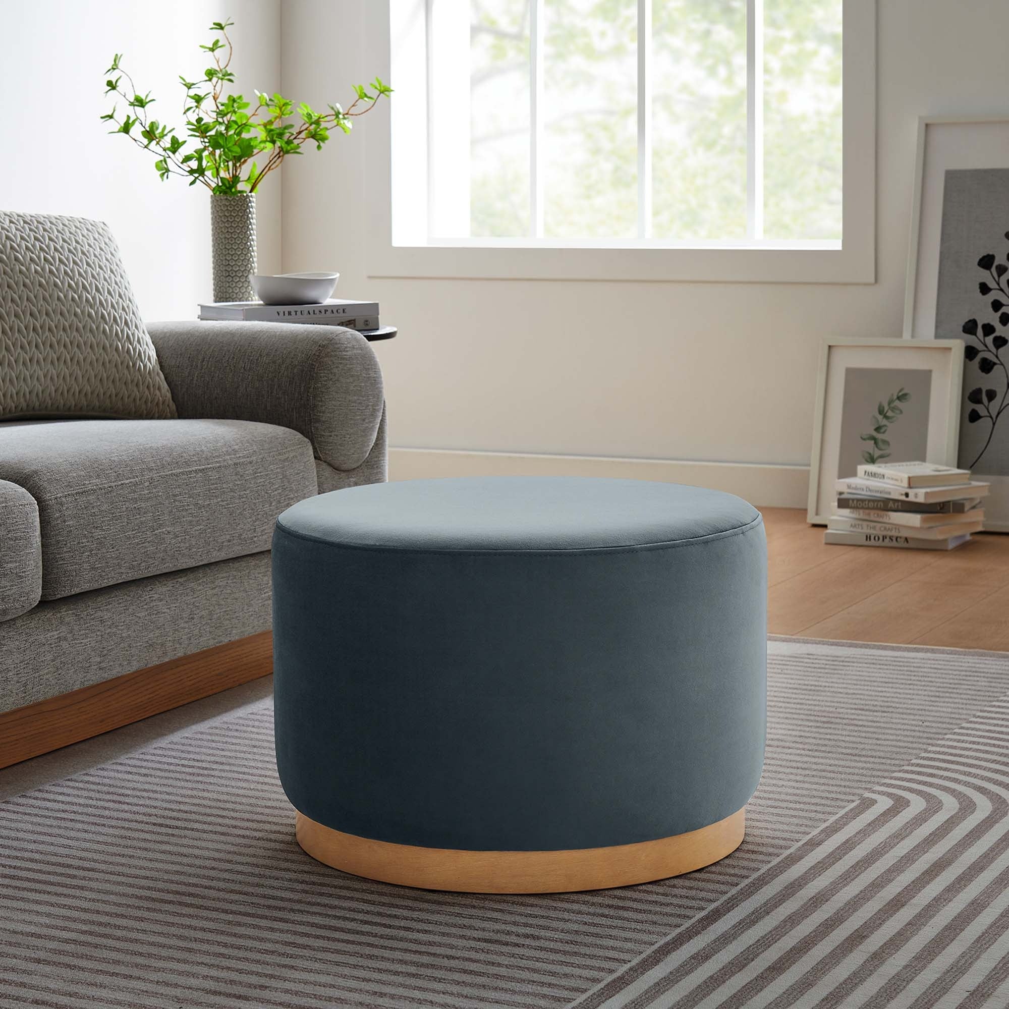 Round Performance Velvet Upholstered Ottoman – 23 Inch - Image 17