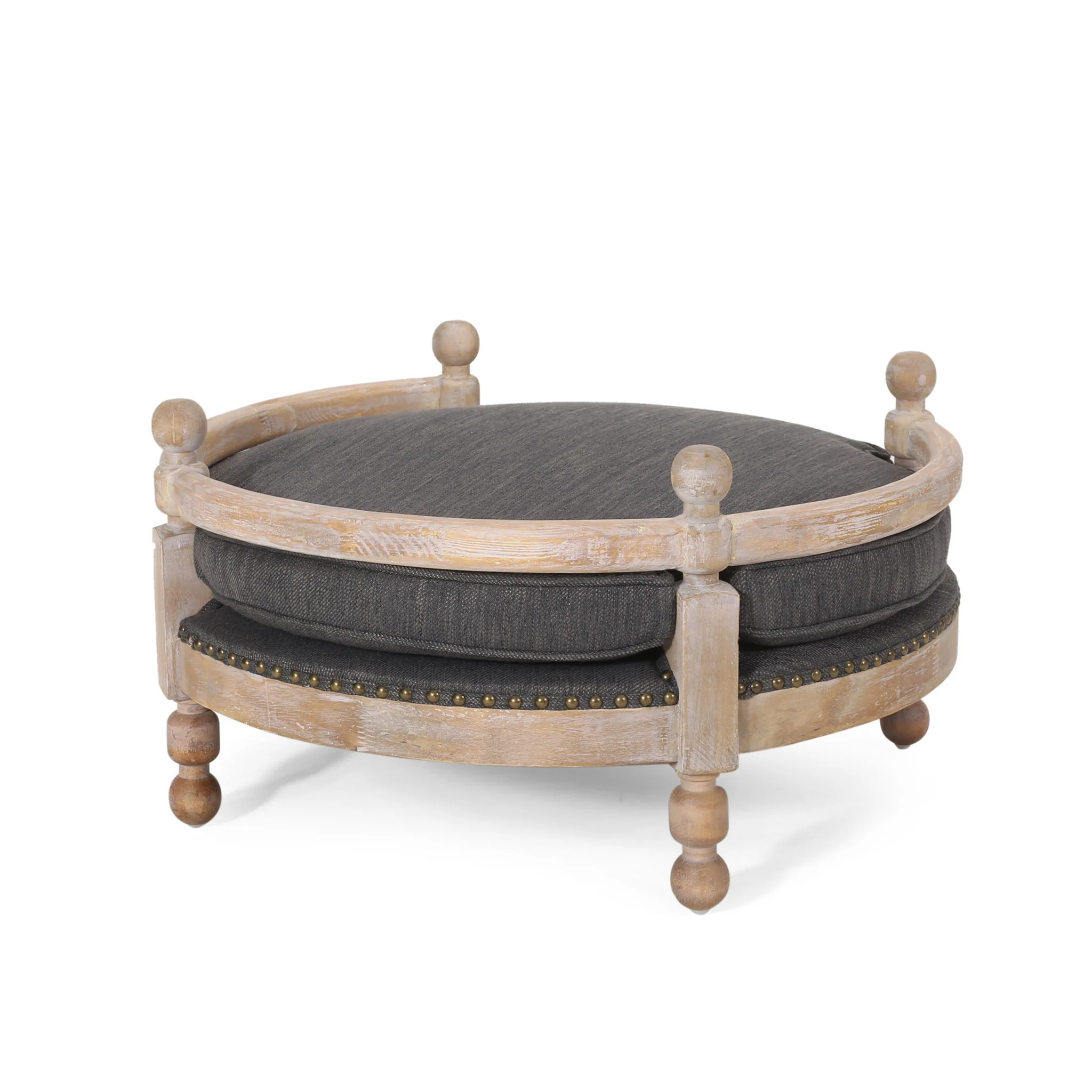 Round Pet Sofa, Wide Upholstered Pet Bed - Charcoal - Image 5