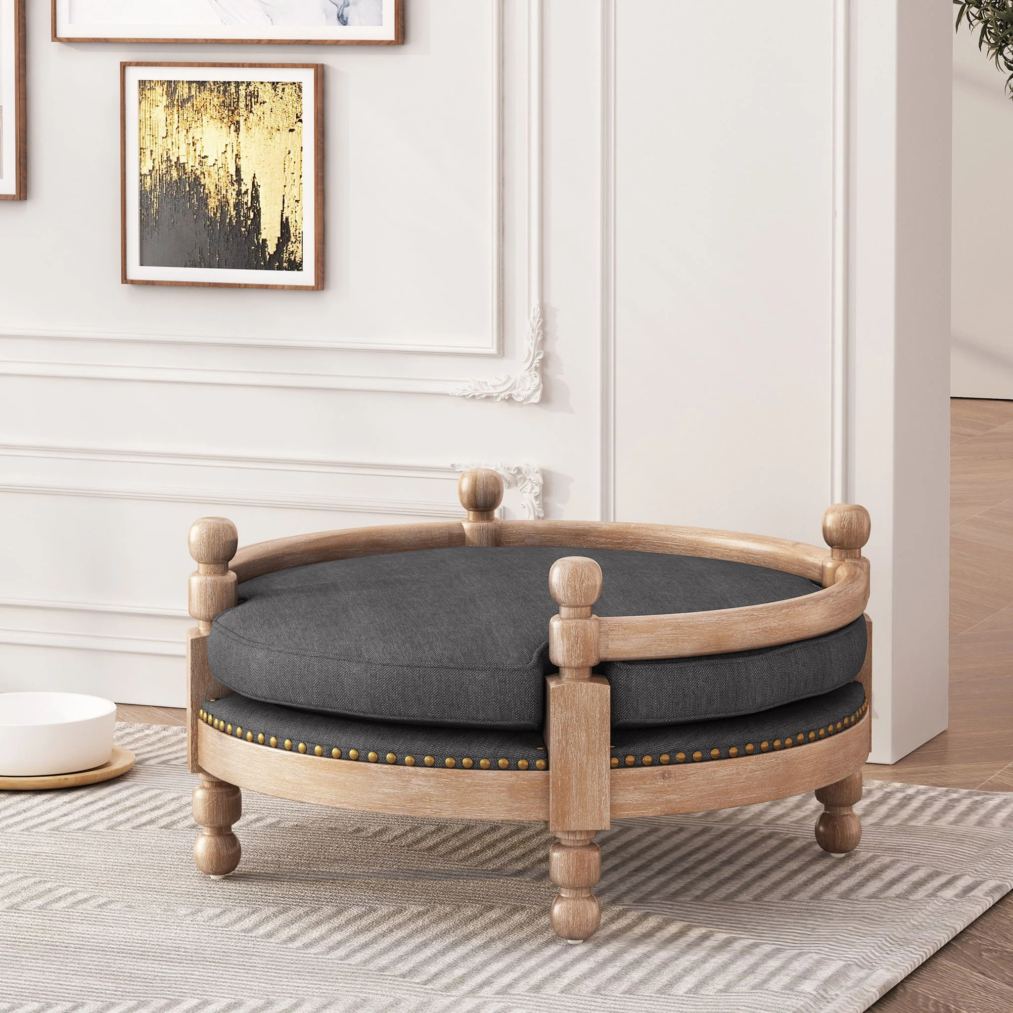 Round Pet Sofa, Wide Upholstered Pet Bed - Charcoal - Image 6