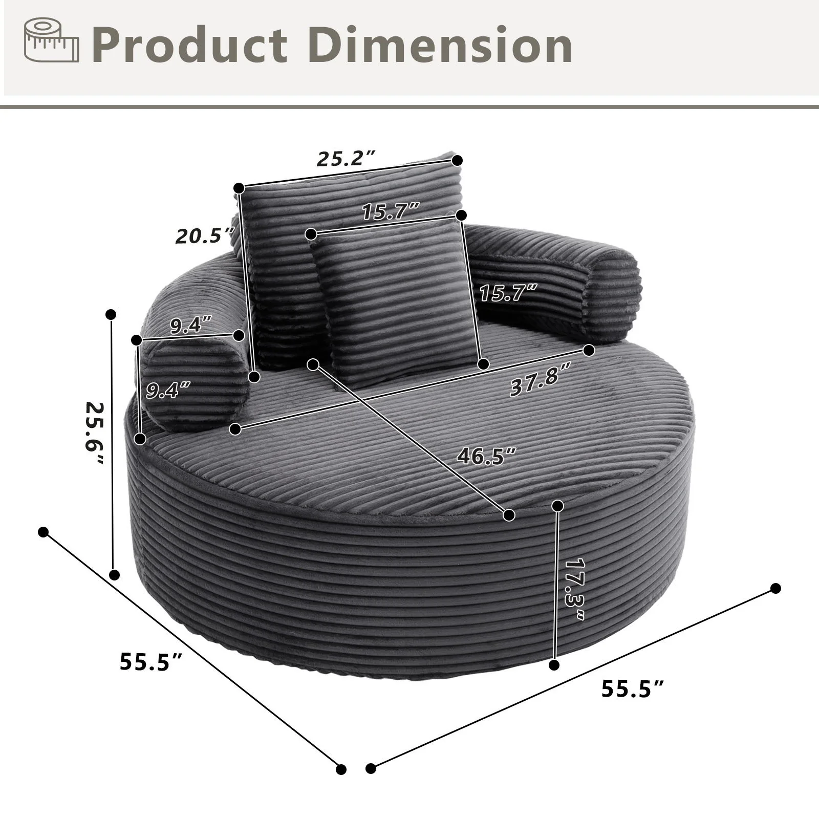 Round Sofa Bed With 3 Pillows For Living Room - Image 14