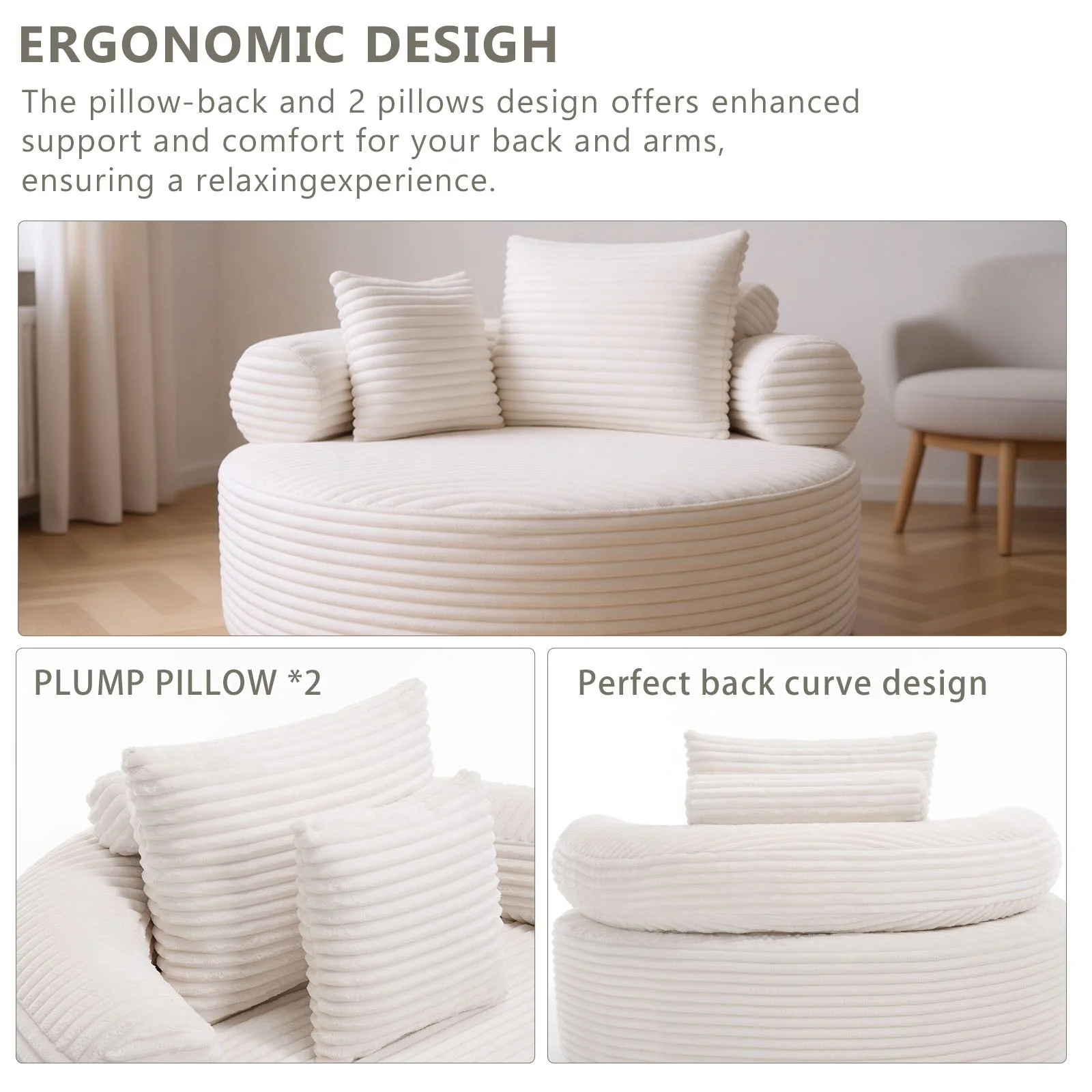 Round Sofa Bed With 3 Pillows For Living Room - Image 31
