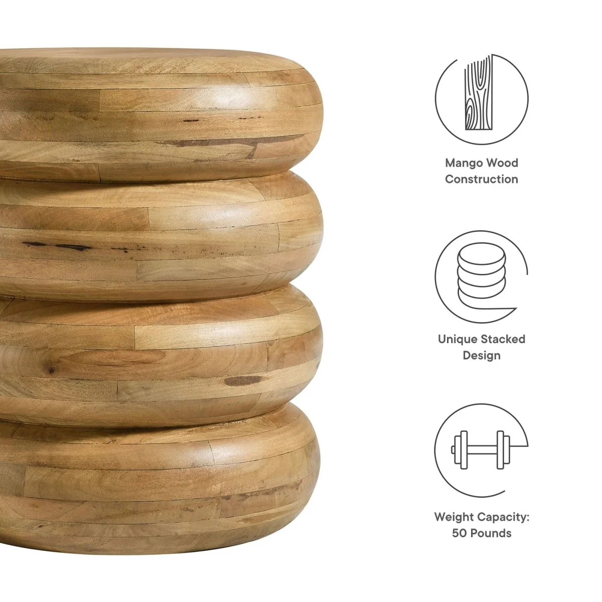 Round Stacked Mango Wood Side Table – 17 Inch - Image 10