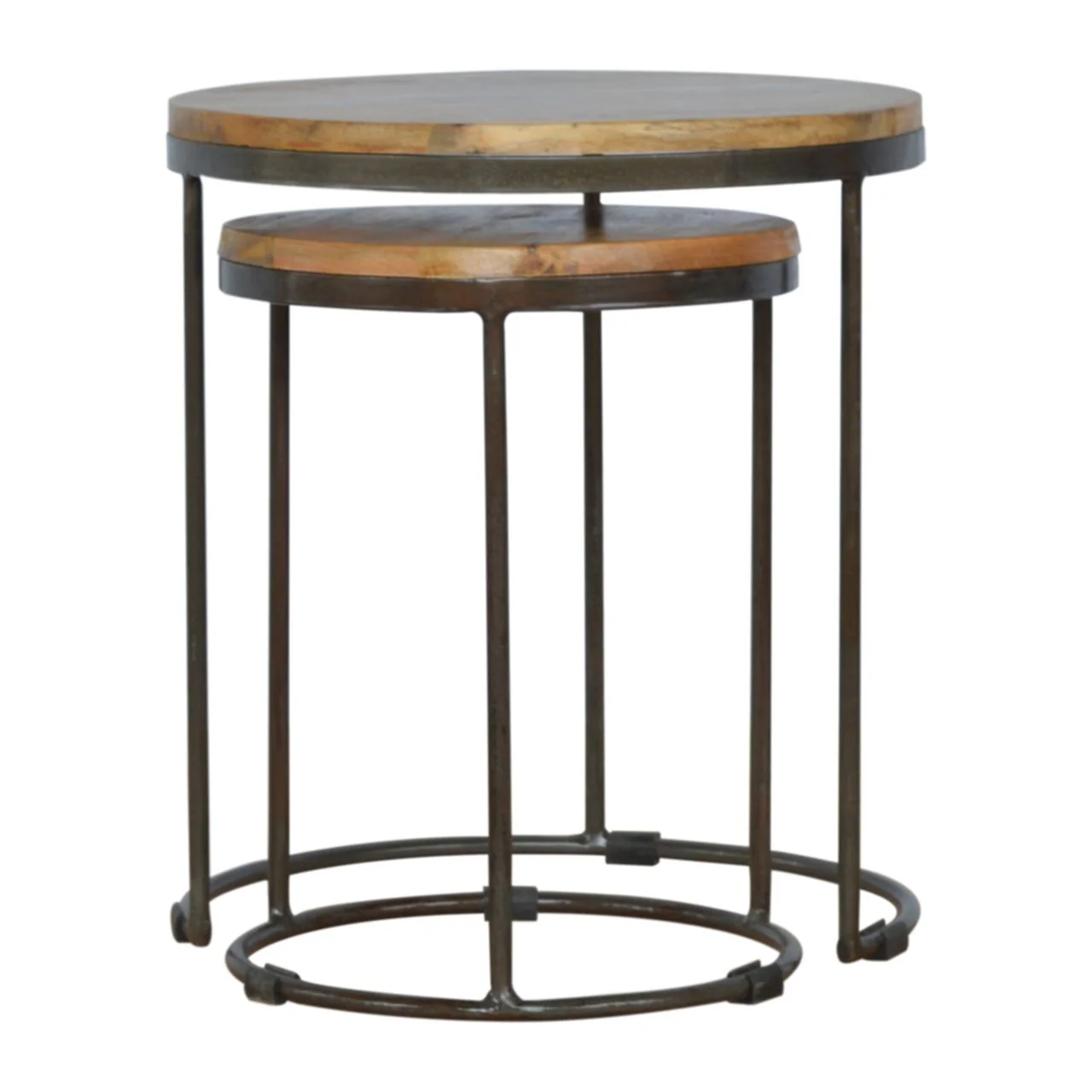 Round Stool Table With Iron Base (Set of 2) - Brown / Black - Image 8