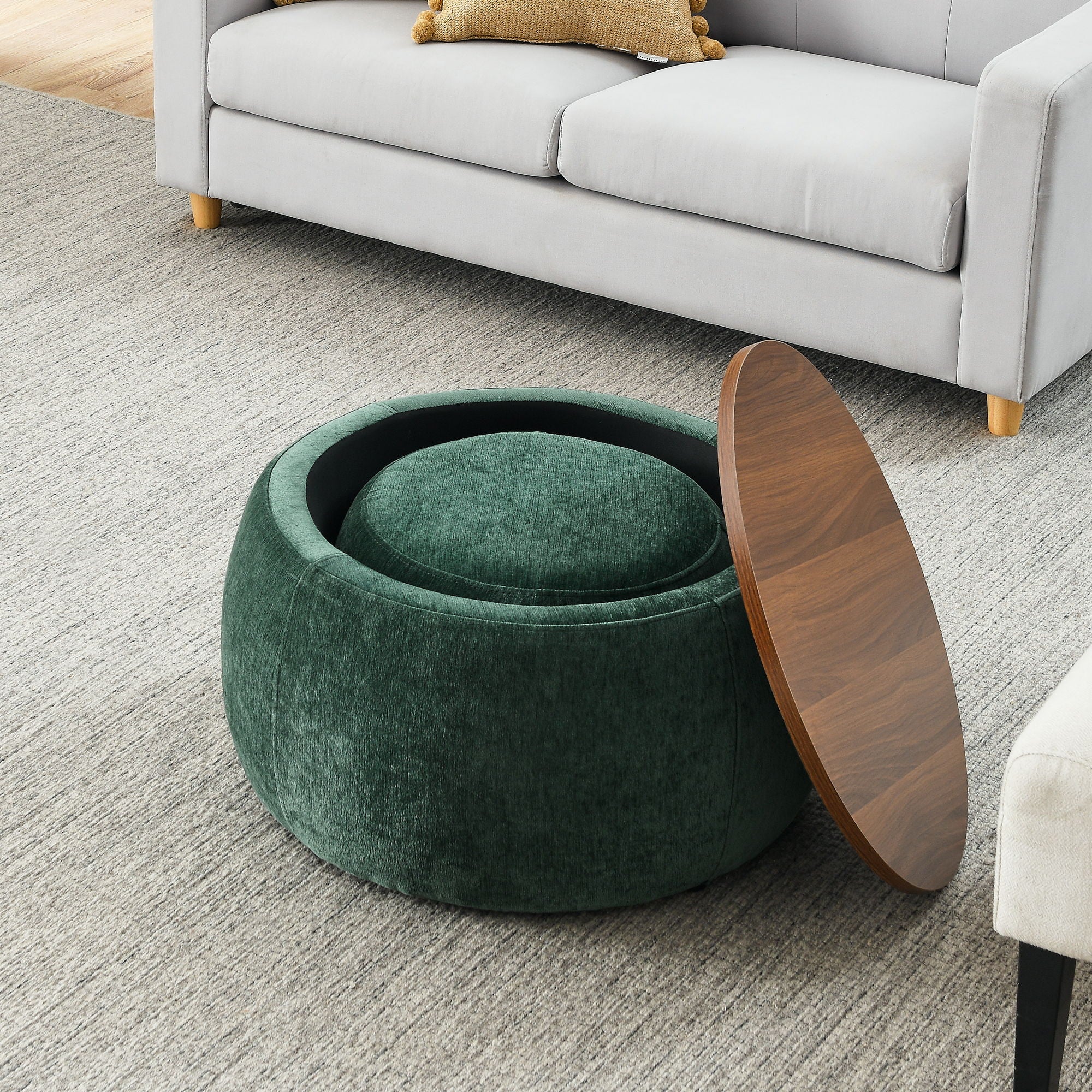 Round Storage Ottoman, 2 In 1 Function, End Table And Ottoman - Image 27