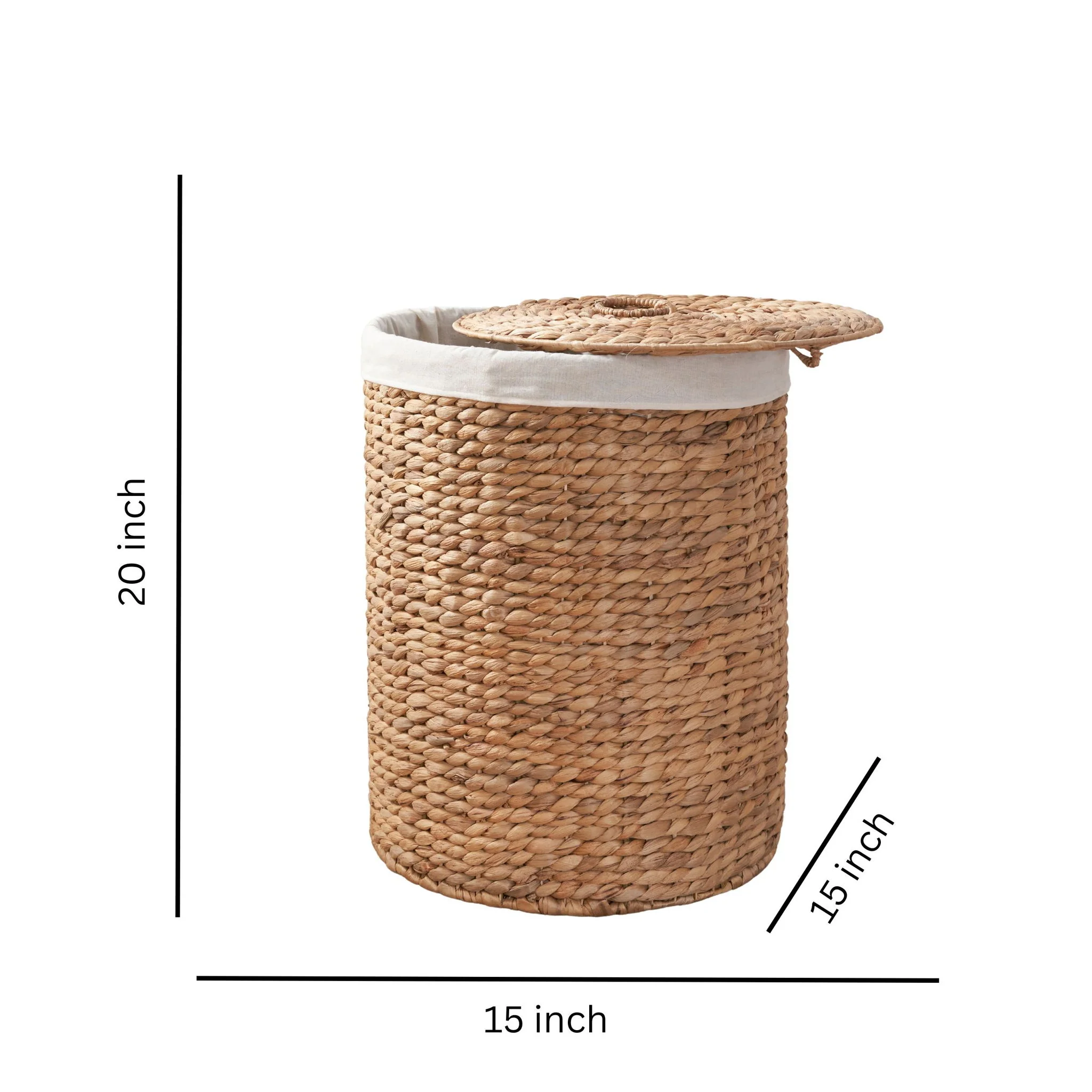 Round Tall Water Hyacinth Woven Wicker Laundry Hamper With Lid - For Clothes, Toys And Book Storage With Removable Liner - 15" X 15" X 20" - Natural Brown - Image 9