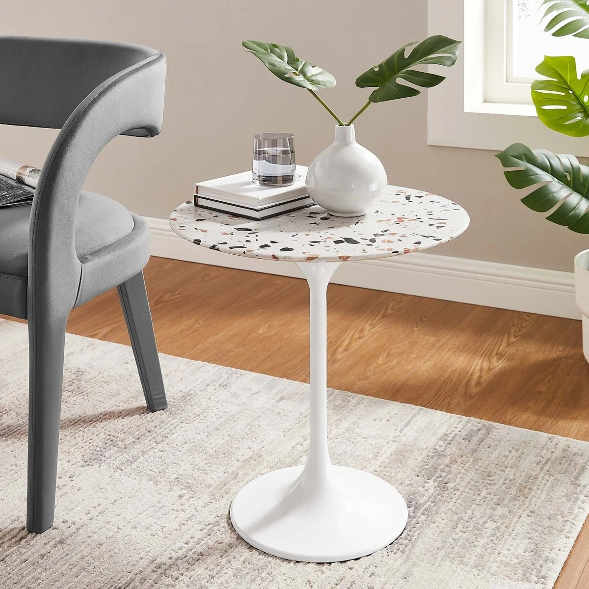 Round Terrazzo Side Table with Pedestal Base – 20 Inch - Image 10