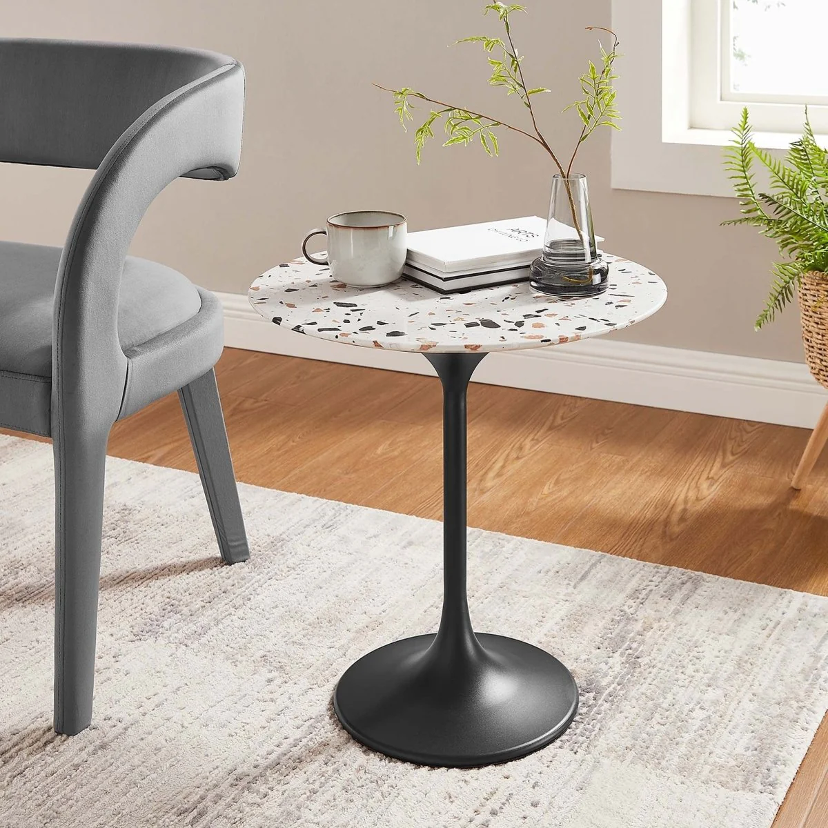 Round Terrazzo Side Table with Pedestal Base – 20 Inch - Image 23