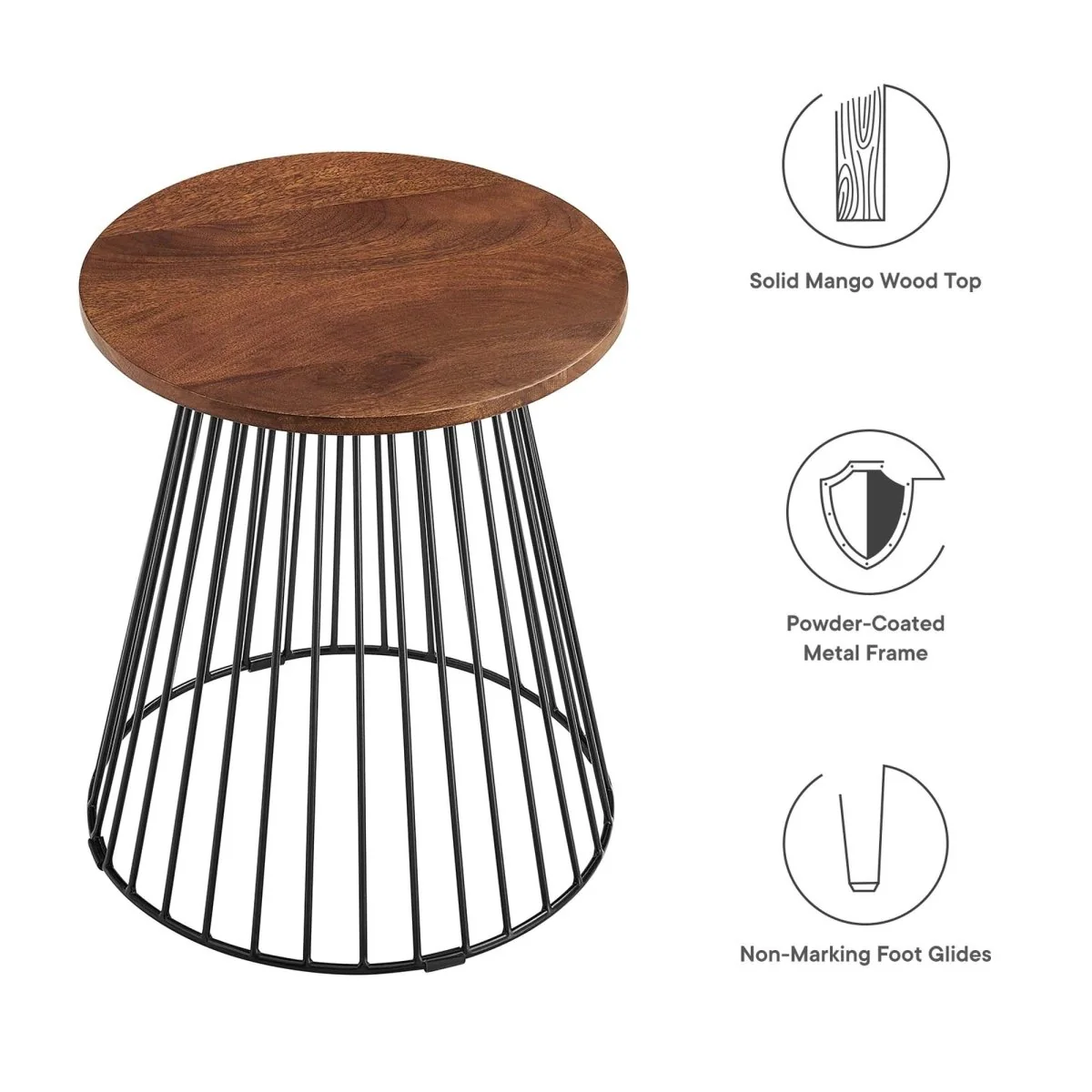 Round Wood and Metal Side Table – Walnut 16 Inch - Image 3