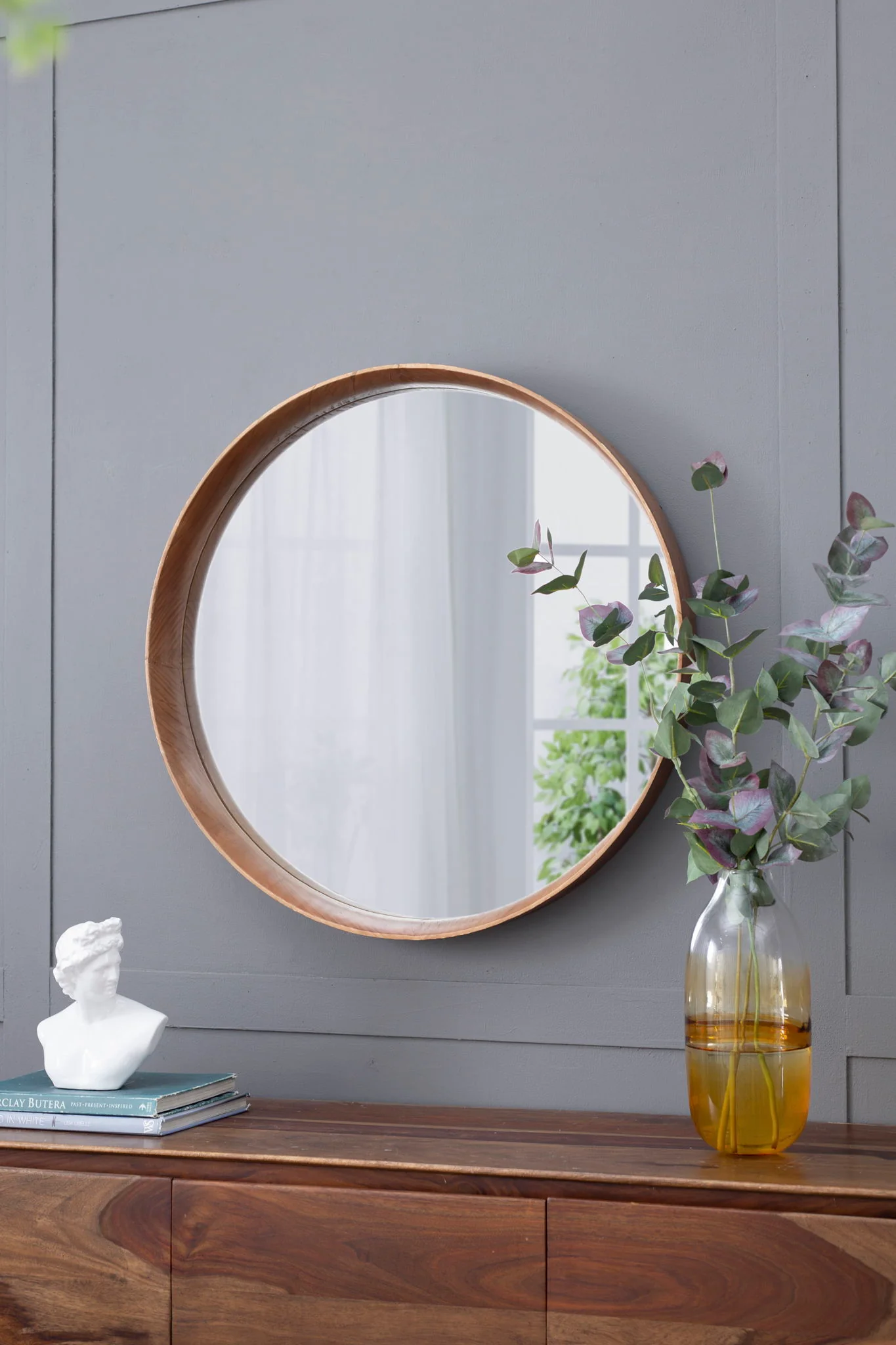 Round Wood Mirror, Wall Mounted Mirror Home Decor For Bathroom Living Room - Image 6