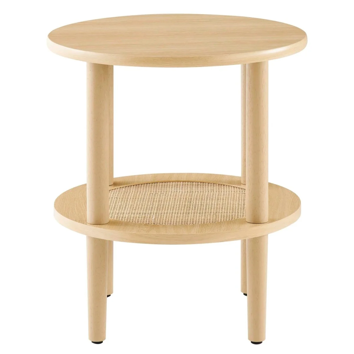 Round Wood Side Table with Rattan Shelf – 19 Inch - Image 6