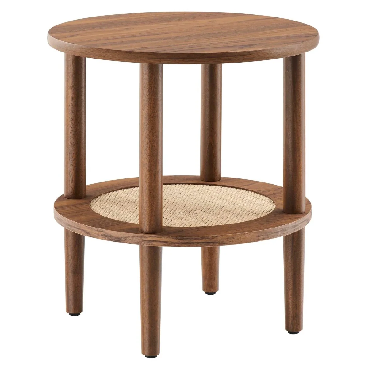 Round Wood Side Table with Rattan Shelf – 19 Inch - Image 8