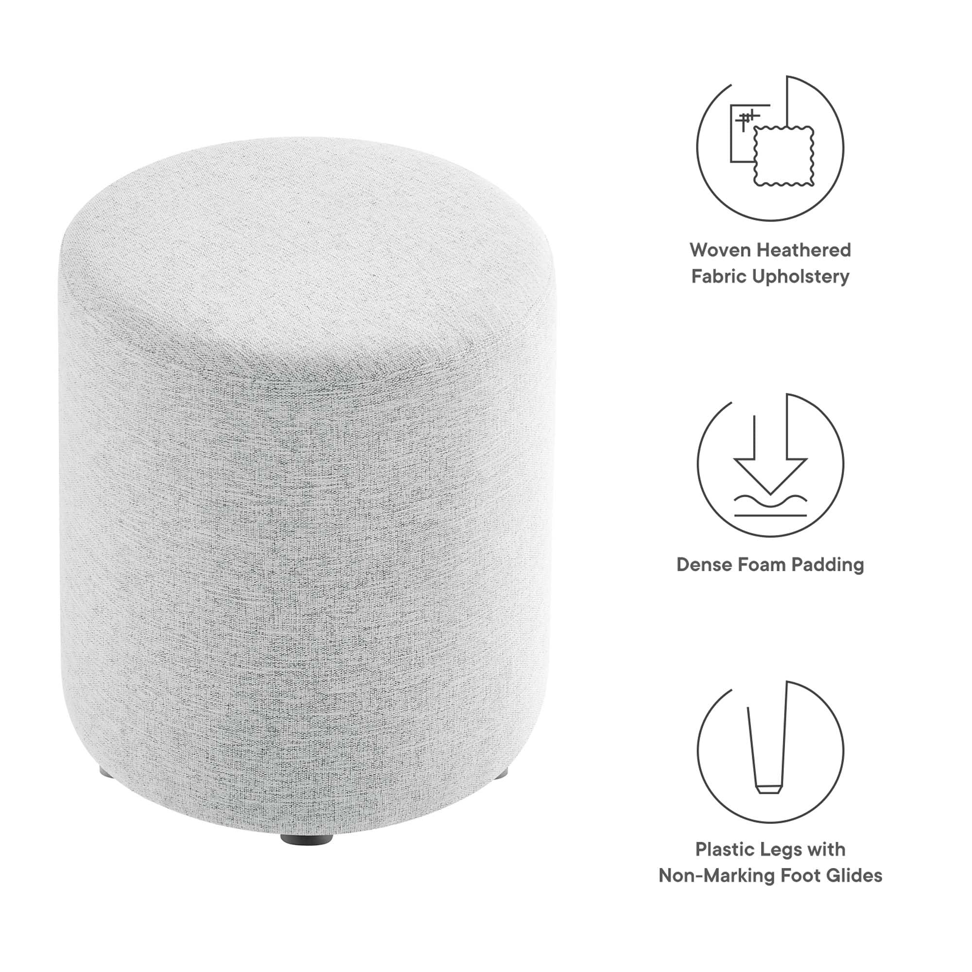 Round Woven Heathered Fabric Upholstered Ottoman – 16 Inch - Image 18
